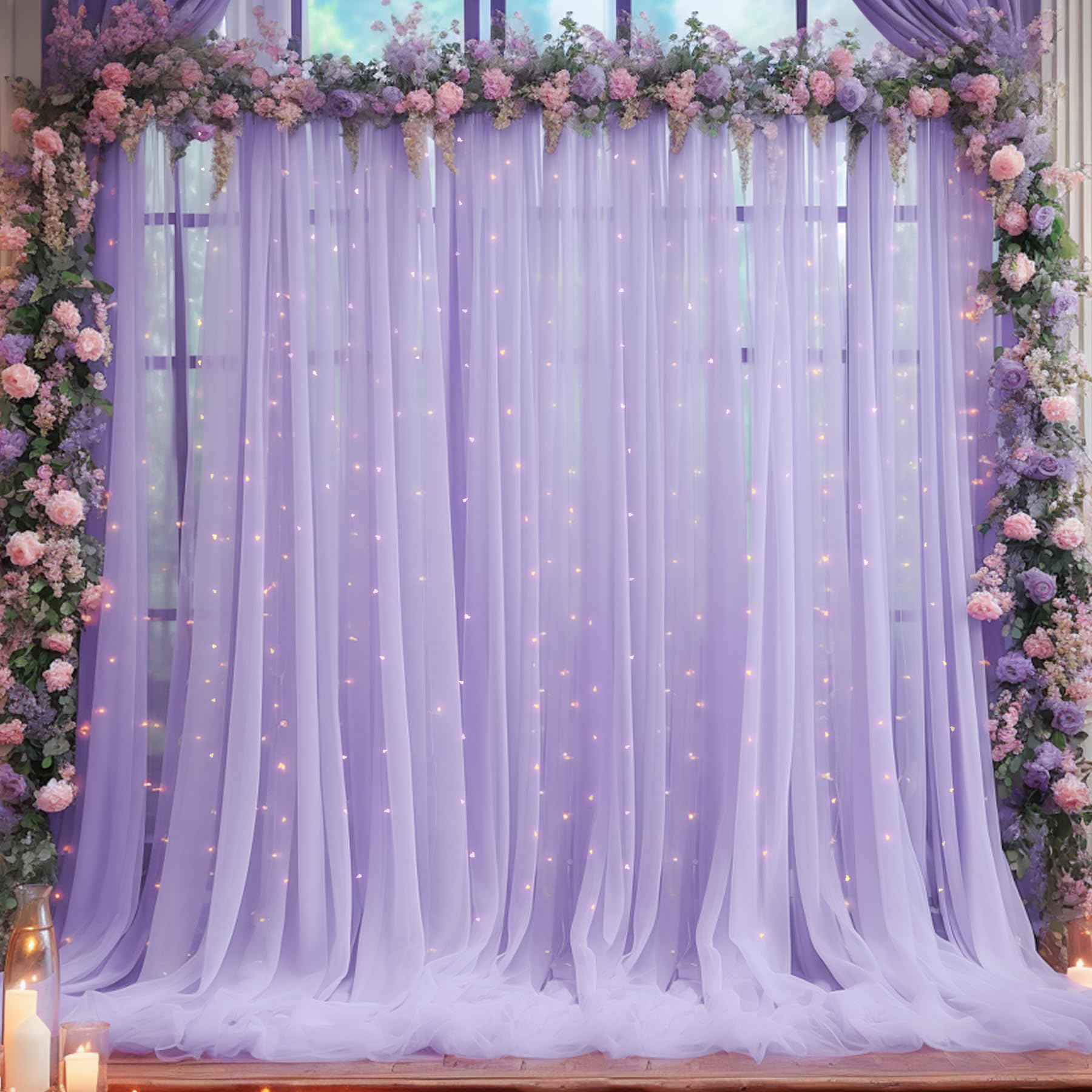 20X10 Purple Tulle Backdrop Curtains For Parties, Sheer Backdrop Curtain Wedding Photo Backdrop Drapes For Baby Shower Photograp