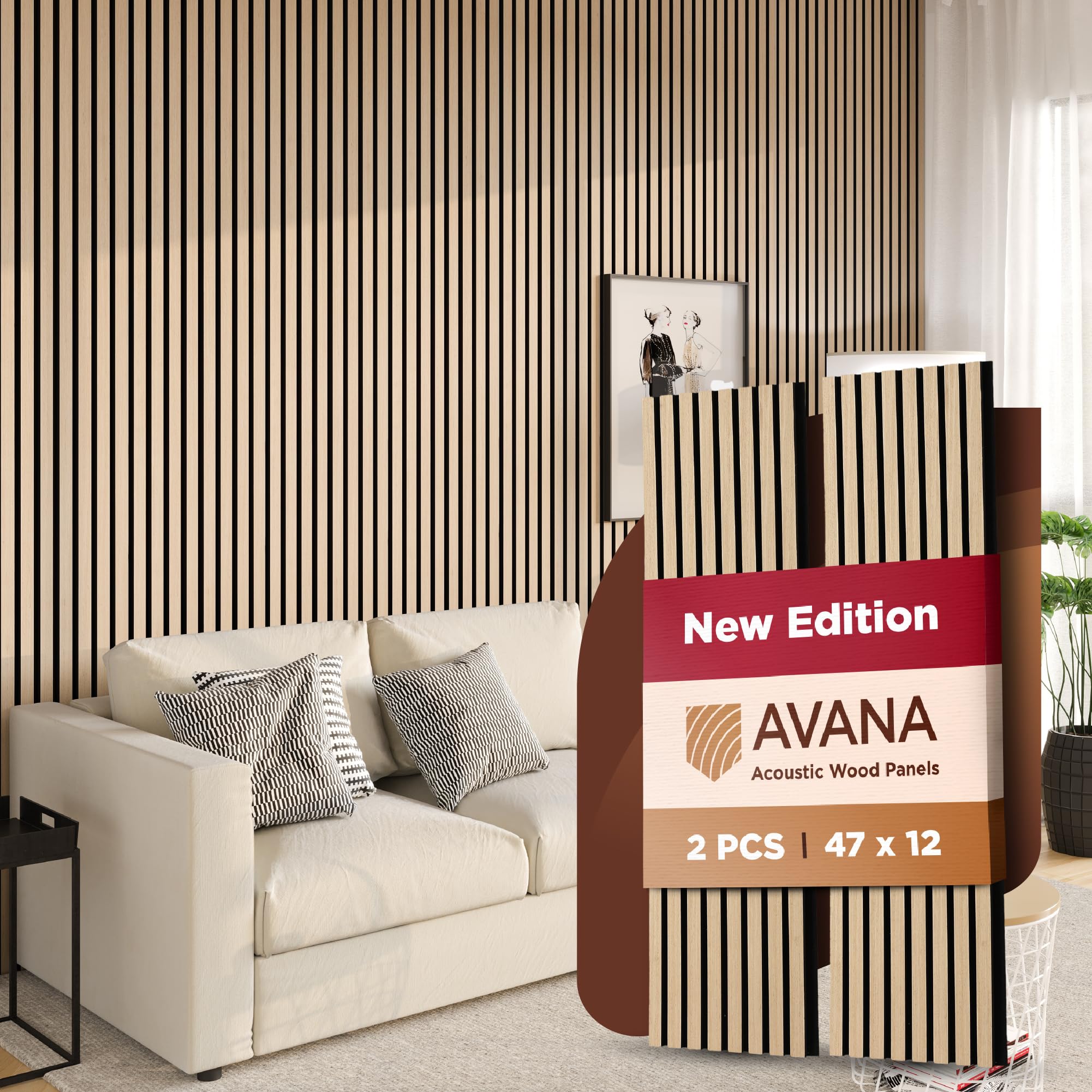 Avana Acoustic Wood Wall Panels   47.2 X 12.6 White Oak Acoustic Panels 2 Pcs   Modern Wall Panels For Interior Wall Decor For H