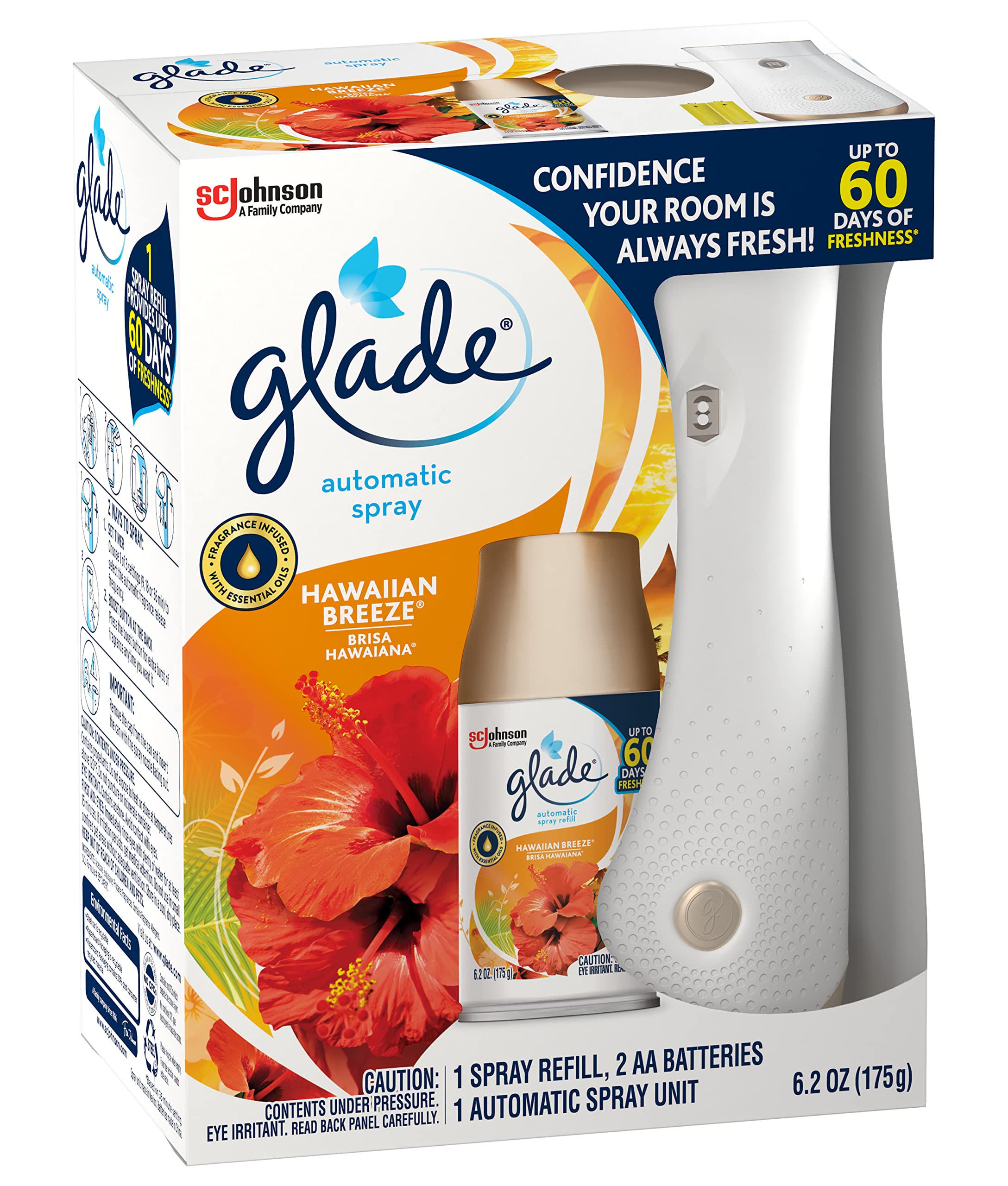 Glade Automatic Spray Air Freshener Hawaiian Breeze Starter (6.2 Oz) (Pack   3), Orange