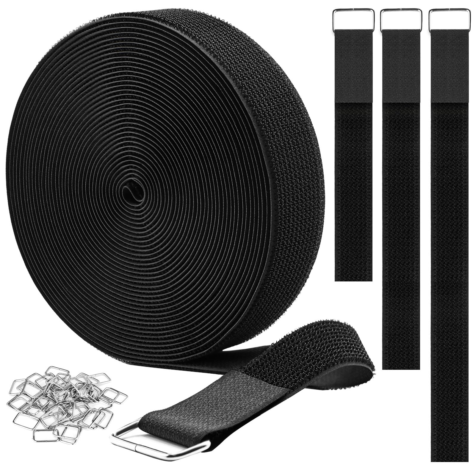 Ymcrlux 1.5''X32Ft Hook And Loop Straps With 30 Metal Buckles, Adjustable Fastening Cable Straps, Cut To Length Cinch Strap, Reu