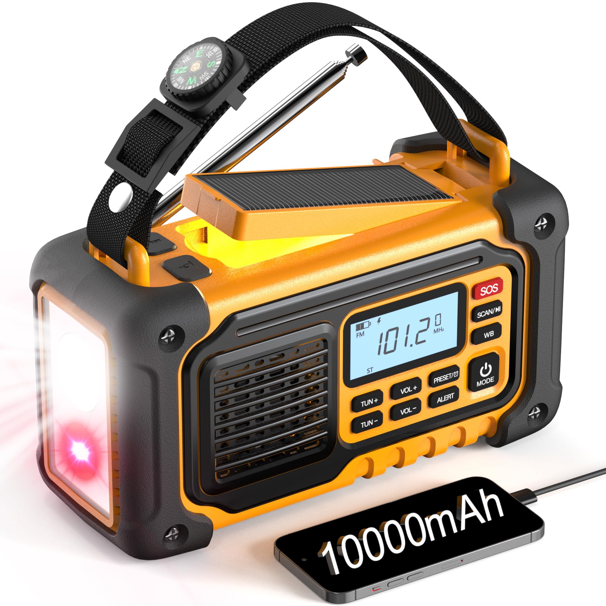Crank Emergency Weather Radio, 10000mAh Solar Hand Crank Portable NOAA AM FM Battery Power Radio,Weather Alert with Flashlight,S