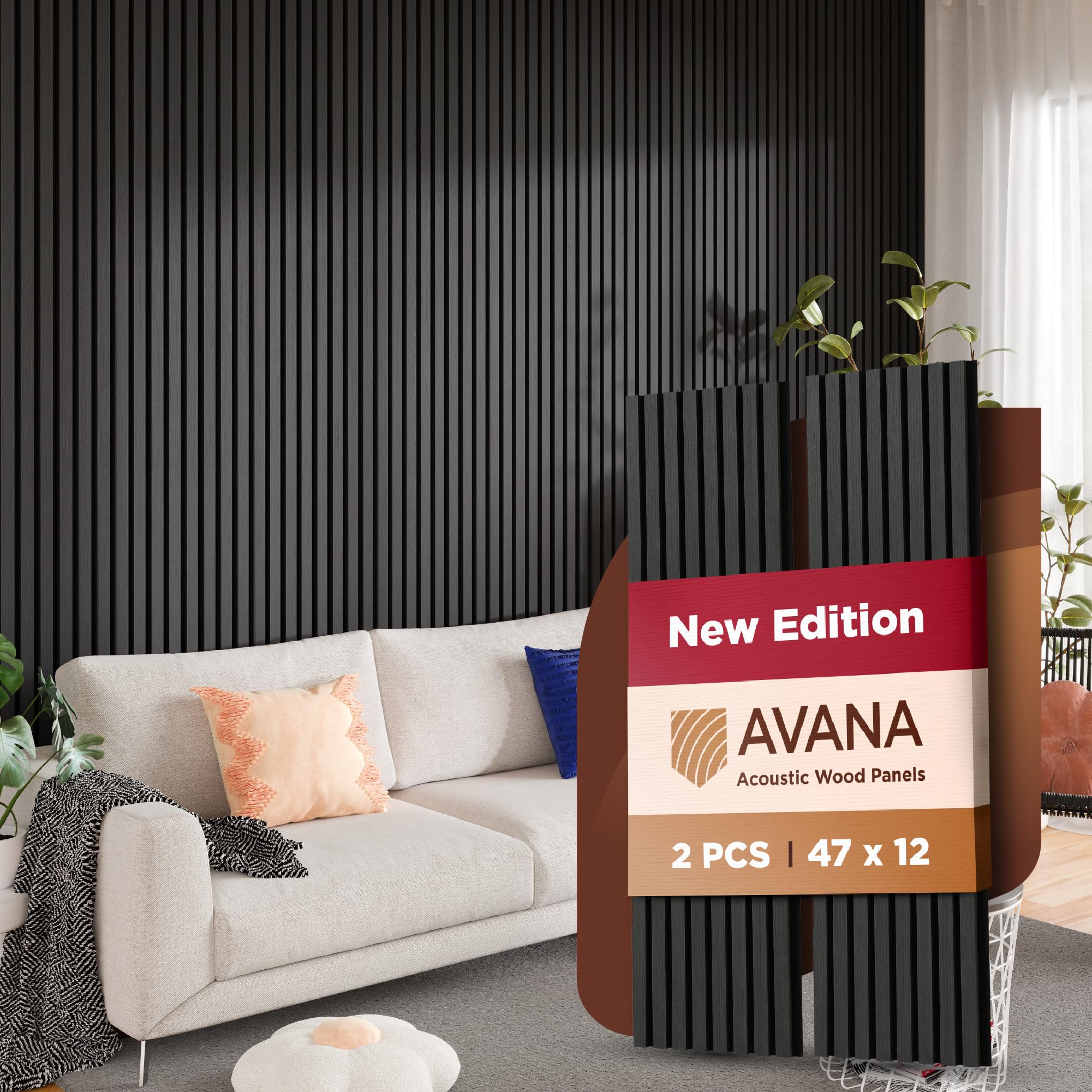 Avana Acoustic Wood Wall Panels   47.2 X 12.6 Inch Black Oak Acoustic Panels 2 Pcs   Modern Wall Panels For Interior Wall Decor