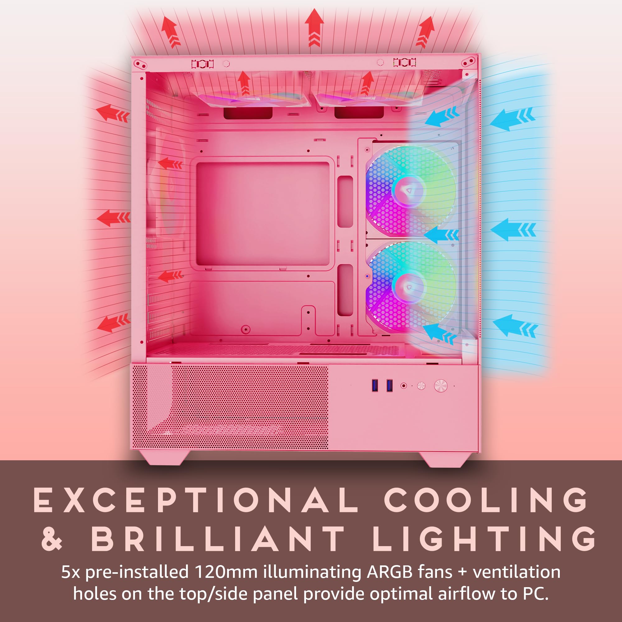 Apevia Phantom Pk Phantom Micro Atx Dual Chamber Gaming Pc Case W/ 5X 120Mm Argb Fans, 366 Rgb Modes, Dual Tempered Glass Panels