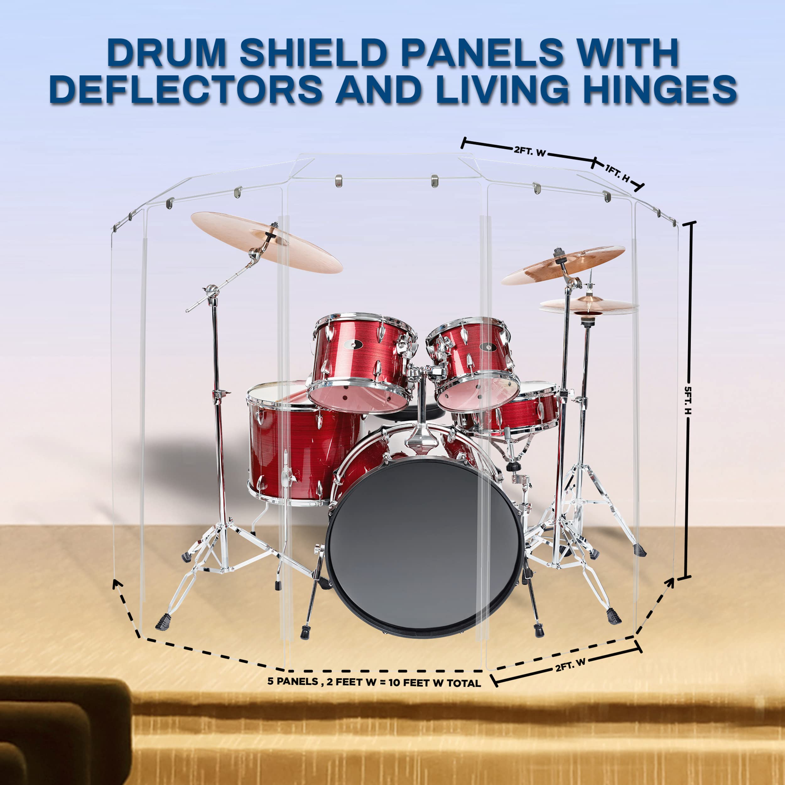 Pennzoni Drum Shield 5Ft W/Deflectors & Plastic Hinges, Comes W/ 5 Drum Panels, Plastic Hinges & 5 Deflectors, Premium Clear Acr