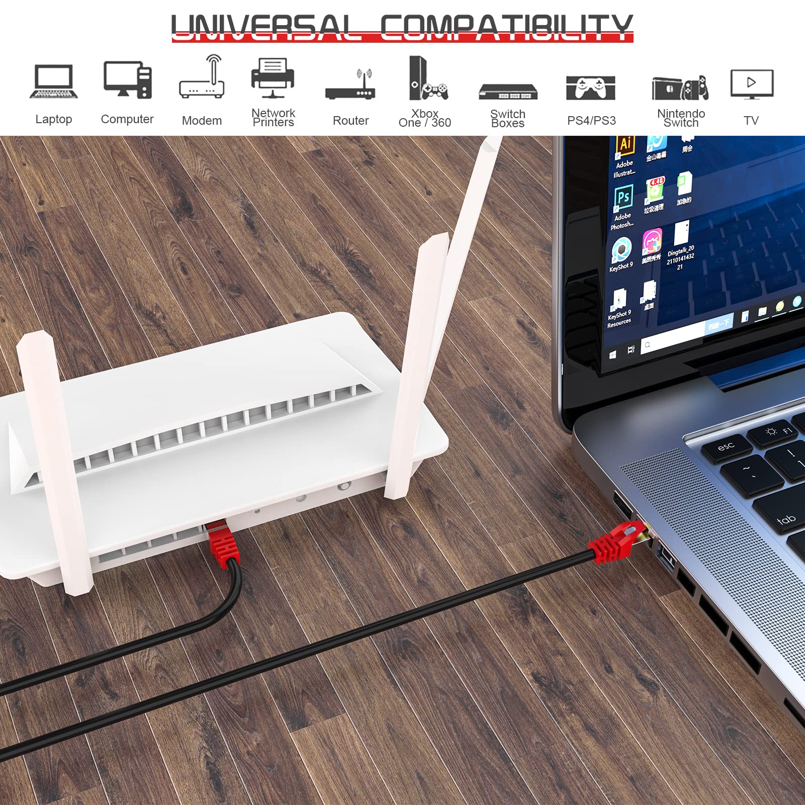 Boahcken Cat 8 Ethernet Cable 3 Ft,1.5Ft 6Ft 10Ft 20Ft 25Ft 30Ft 75Ft 100Ft 150Ft 200Ft Heavy Duty High Speed Network Internet Cable,26Awg 40Gbps 2000Mhz,S/Ftp Indoor&Outdoor Shielded Lan Cable