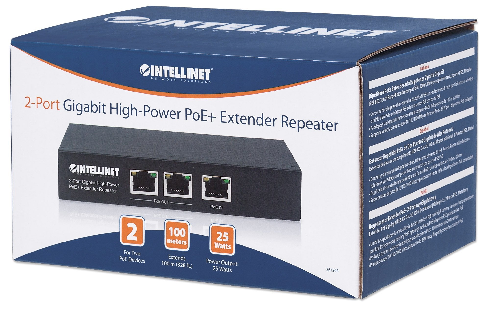 Intellinet Network Solutions 2 Port High Power Poe+ Extender Repeater (Model: 561266)