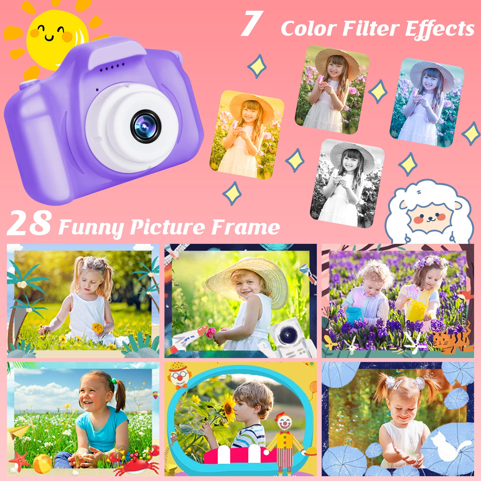 Kids Camera For Boys And Girls, Sineau Digital Camera For Kids Toy Gift, Toddler Camera Birthday Gift For Age 3 4 5 6 7 8 9 10 W