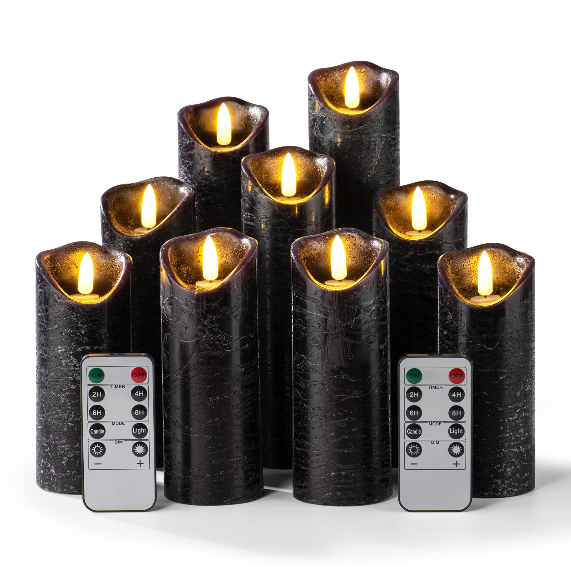 Hausware Set of 9 Flameless Candles Battery Operated LED Real Wax Flickering Electric Candles with Remote Control Timer for Wedd