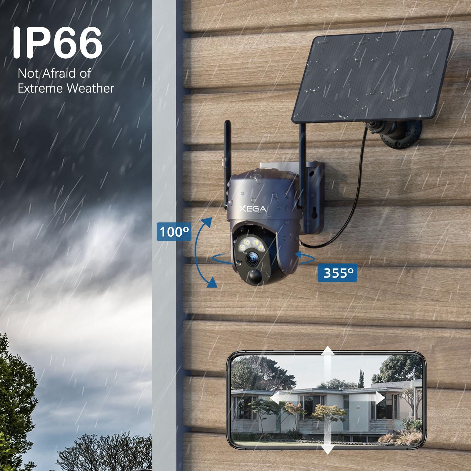 Xega 4 Pack Security Camera Wireless Outdoor 2K 360 Ptz Camera Solar Security Cameras 2.4G Wifi Video Surveillance W/Spotlight &