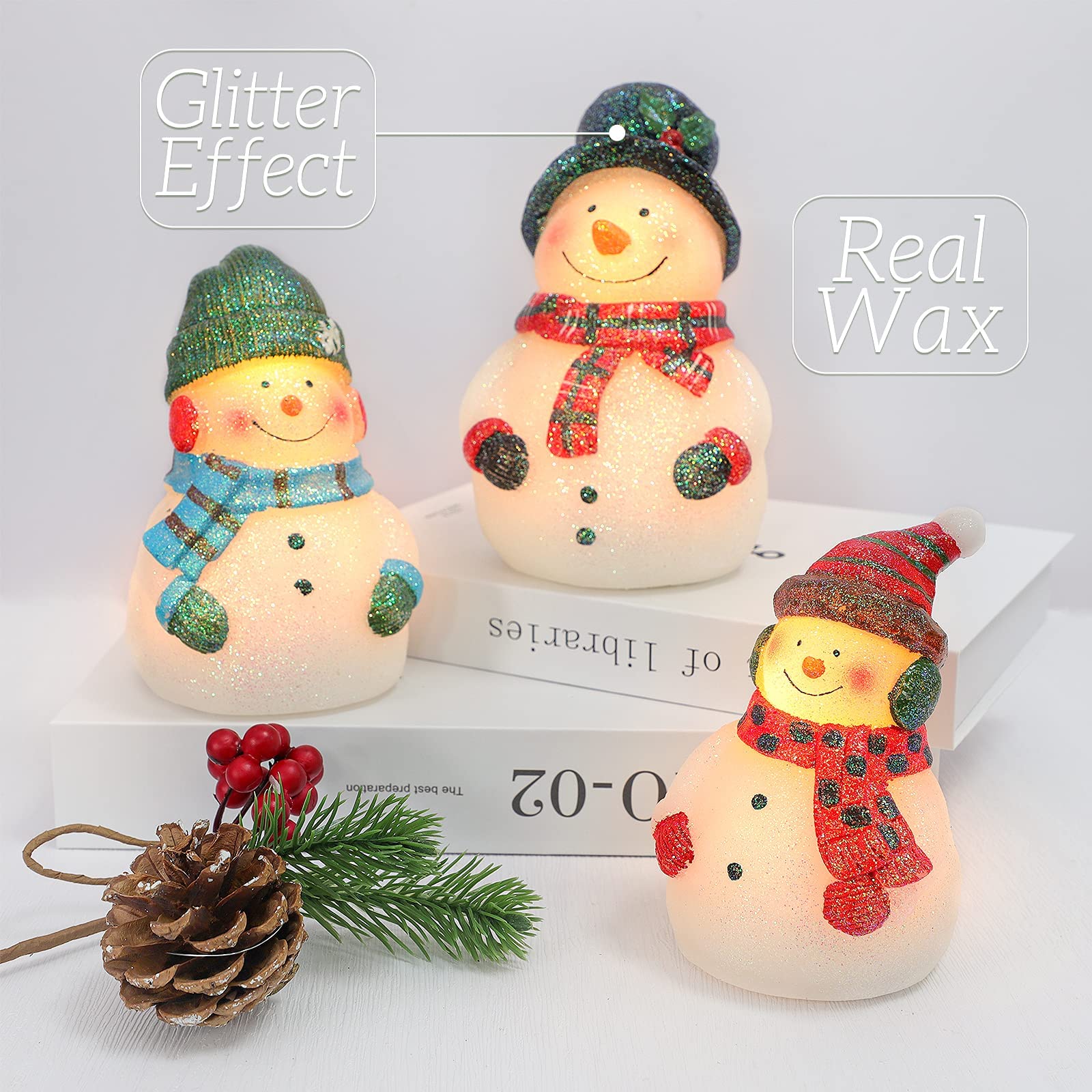 Gorge Moment Flameless Candles, Snowman Real Wax Hand Carved Candles, Flickering Led Candles With Remote, Battery Operated Candl
