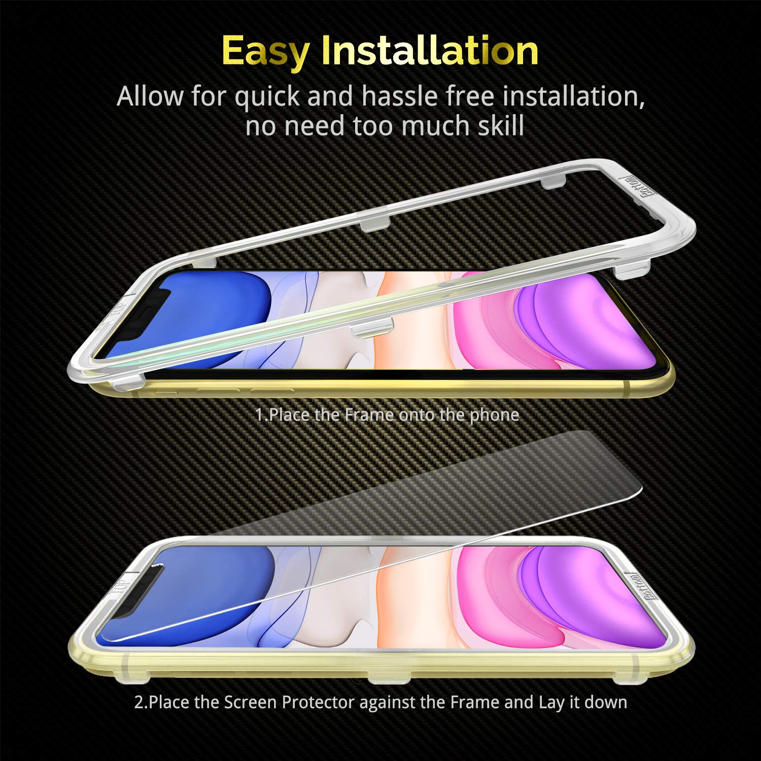 Unbreakcable Screen Protector For Iphone 11/ Iphone Xr 2 Pack, [Easy Installation Frame] [Anti Scratch] [Anti Fingerprint] [Bubb