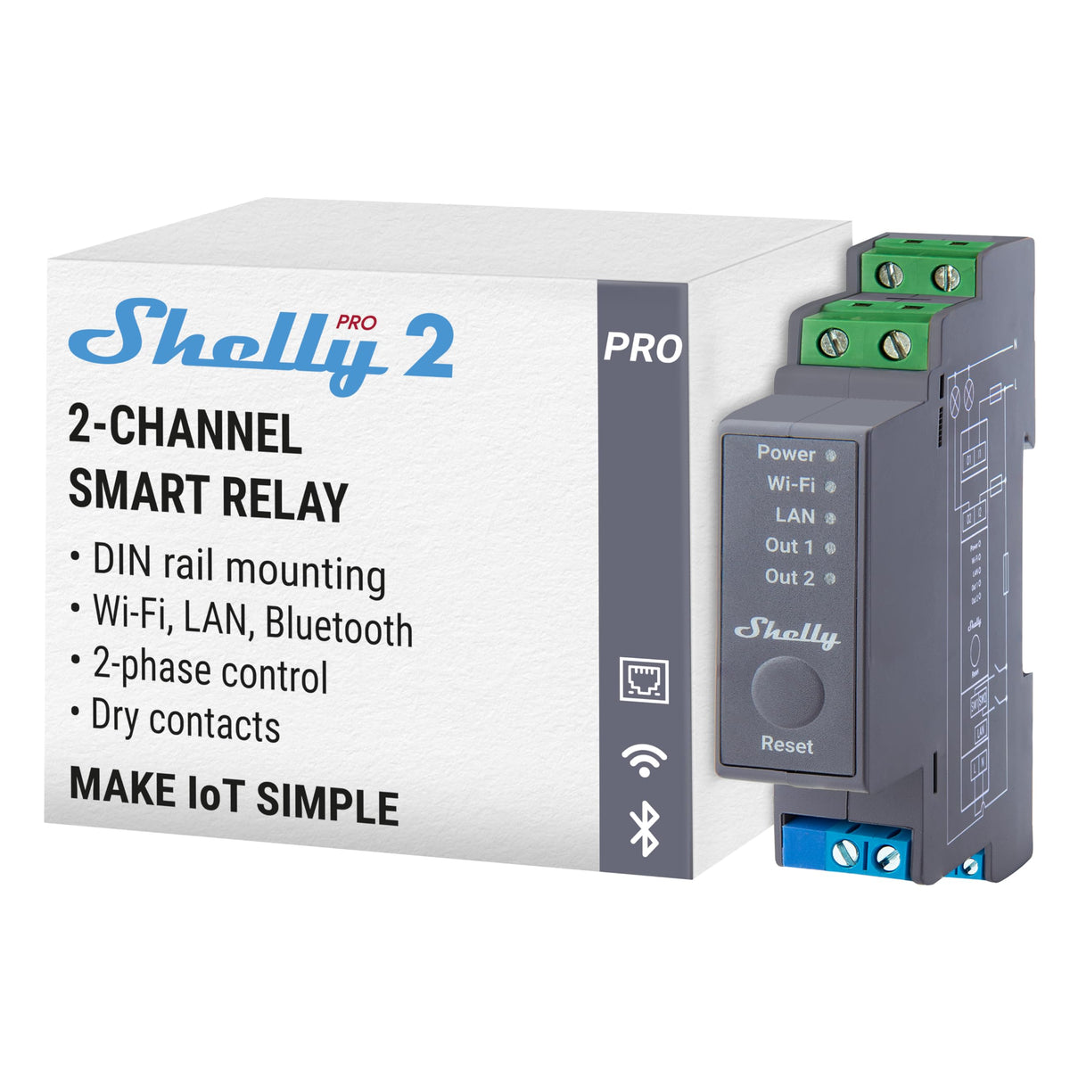 Shelly Pro 2 | Wi-Fi, Lan & Bluetooth 2 Channel Smart Relay | Home & Facility Automation | Compatible With Alexa & Google Home |