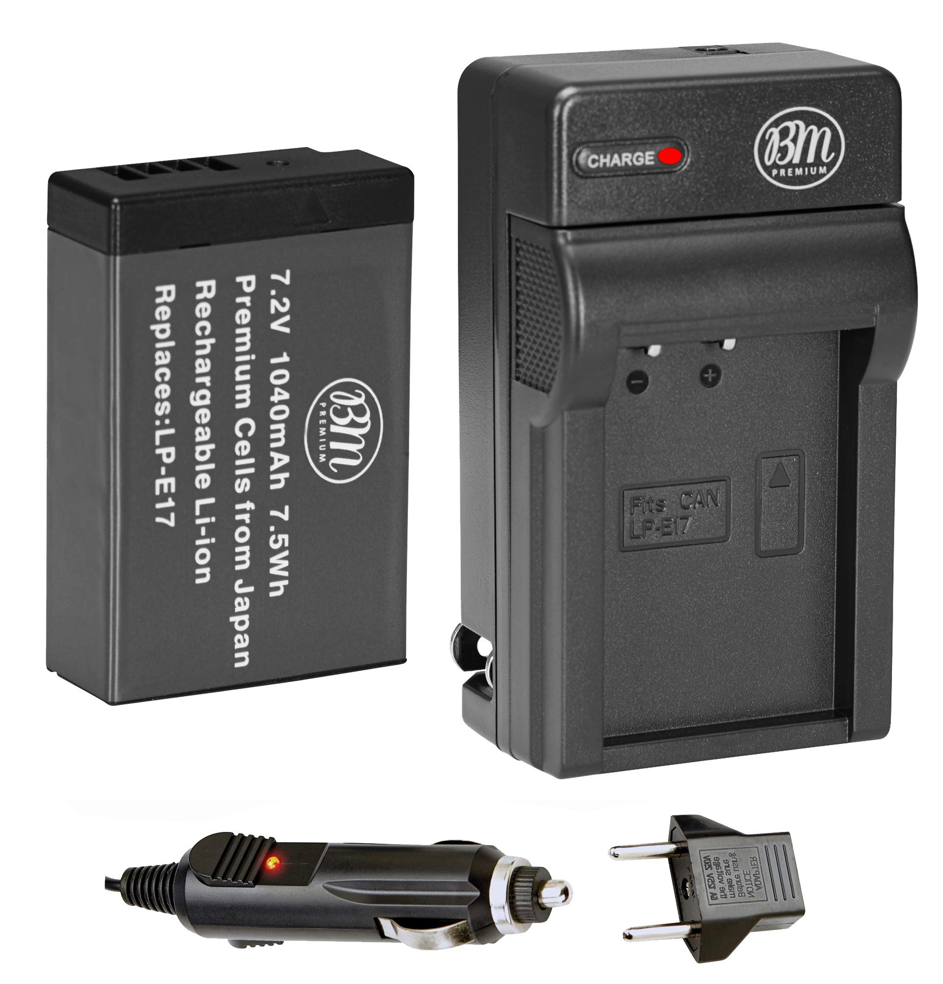 BM Premium LP E17 Battery and Charger for Canon Rebel EOS R8, EOS R10, EOS R50, EOS R100, EOS RP, EOS M3, EOS M5, EOS M6, EOS M6 II, SL2, SL3, T6i, T6s, T7i, T8i, EOS 750D, EOS 760D, EOS 8000D