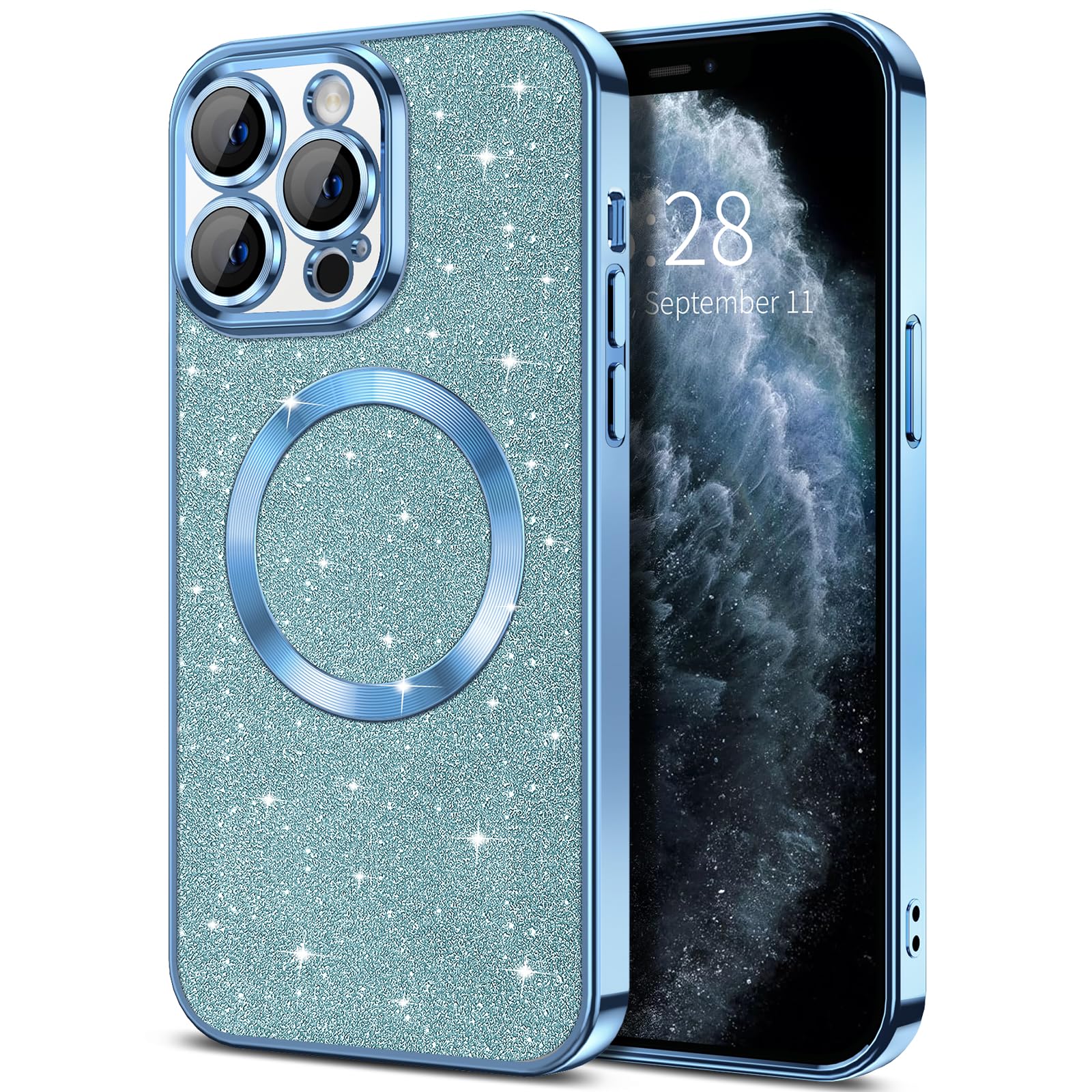 Hython For Iphone 11 Pro Case Glitter, Clear Magnetic Phone Case With Camera Lens Protector [Compatible With Magsafe] Bling Spar