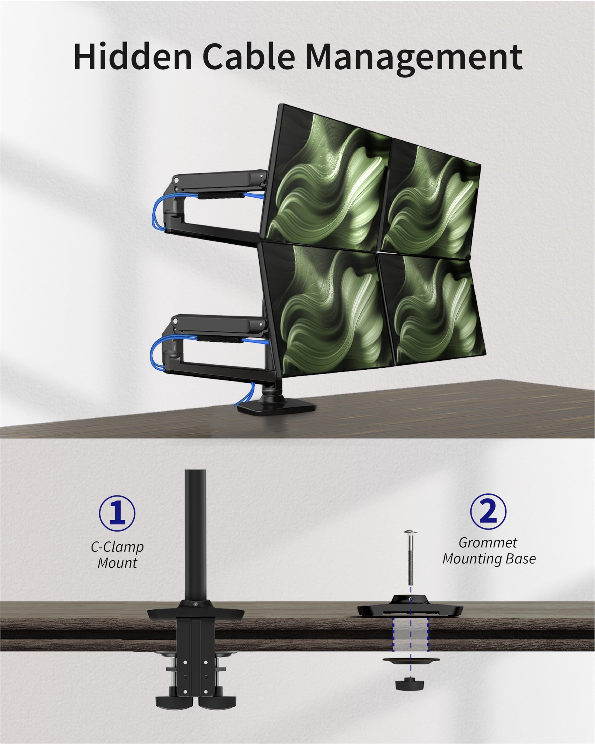 Ergounion 4 Monitor Stand For Desk, Quad Monitor Mount For Screens Up To 40 Inches Within 25 Lbs, Adjustable 4 Monitor Desk Moun