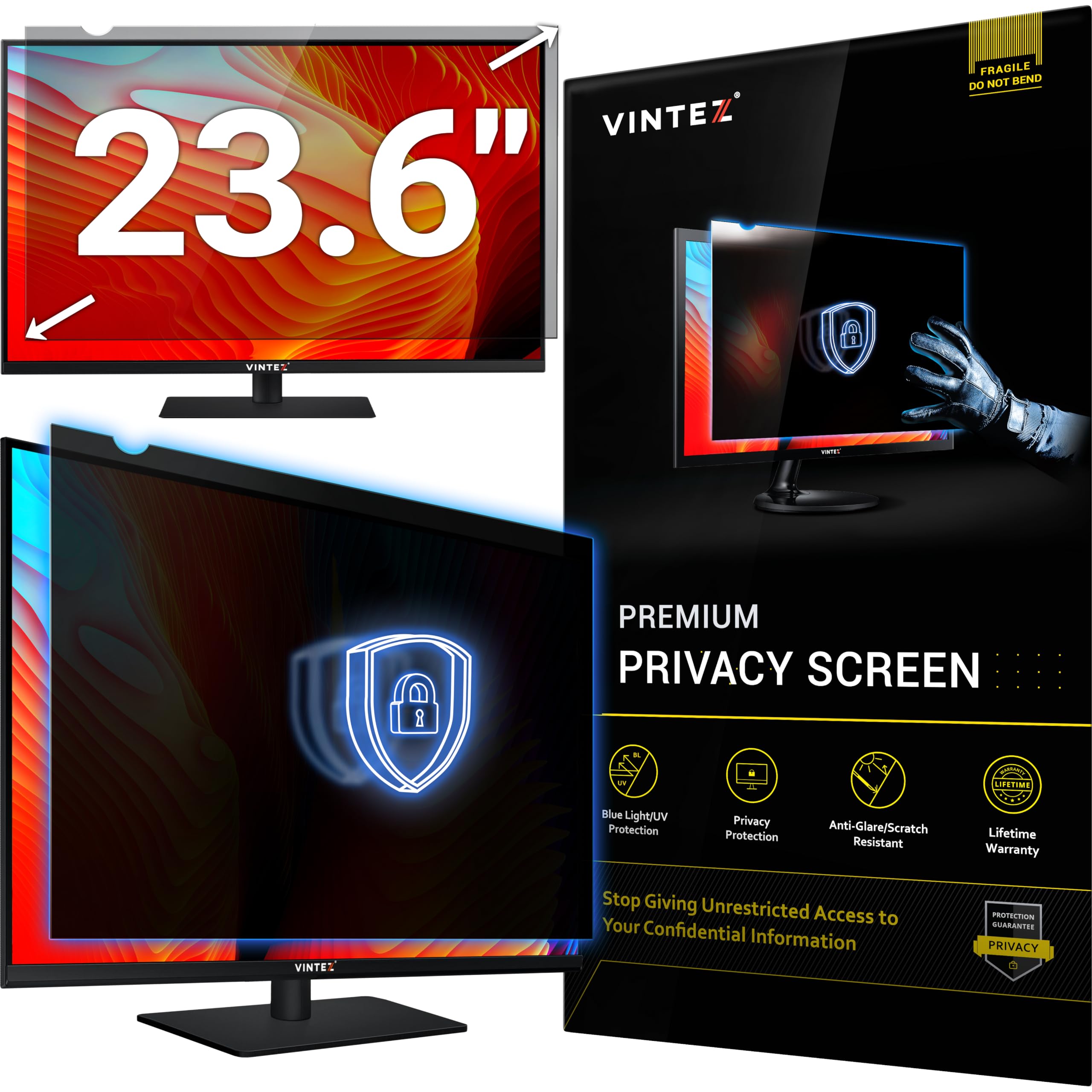 23.6 Inch 16:9 Computer Privacy Screen Filter for Widescreen Monitor and Laptop - Anti-Glare - Anti-Scratch Protector Film - Dat