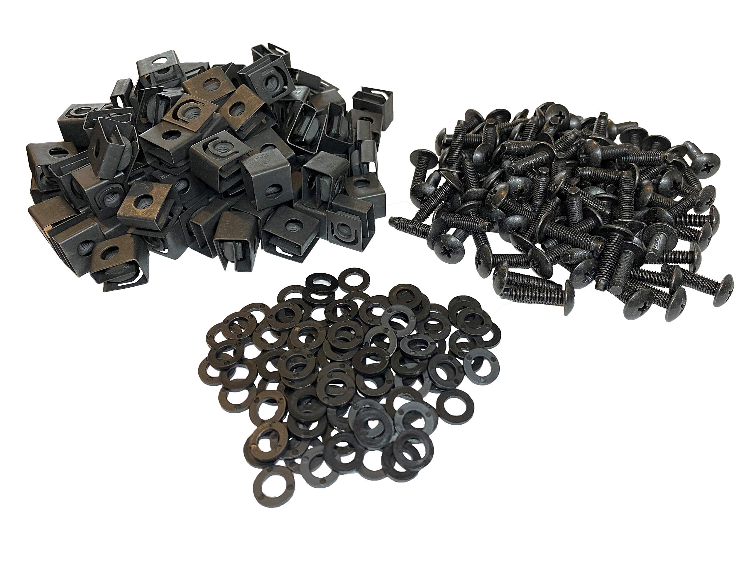 Rackgold Black 10 32 Slide On Cage Nut & Screws W/Washers 100 Pack   Usa Made