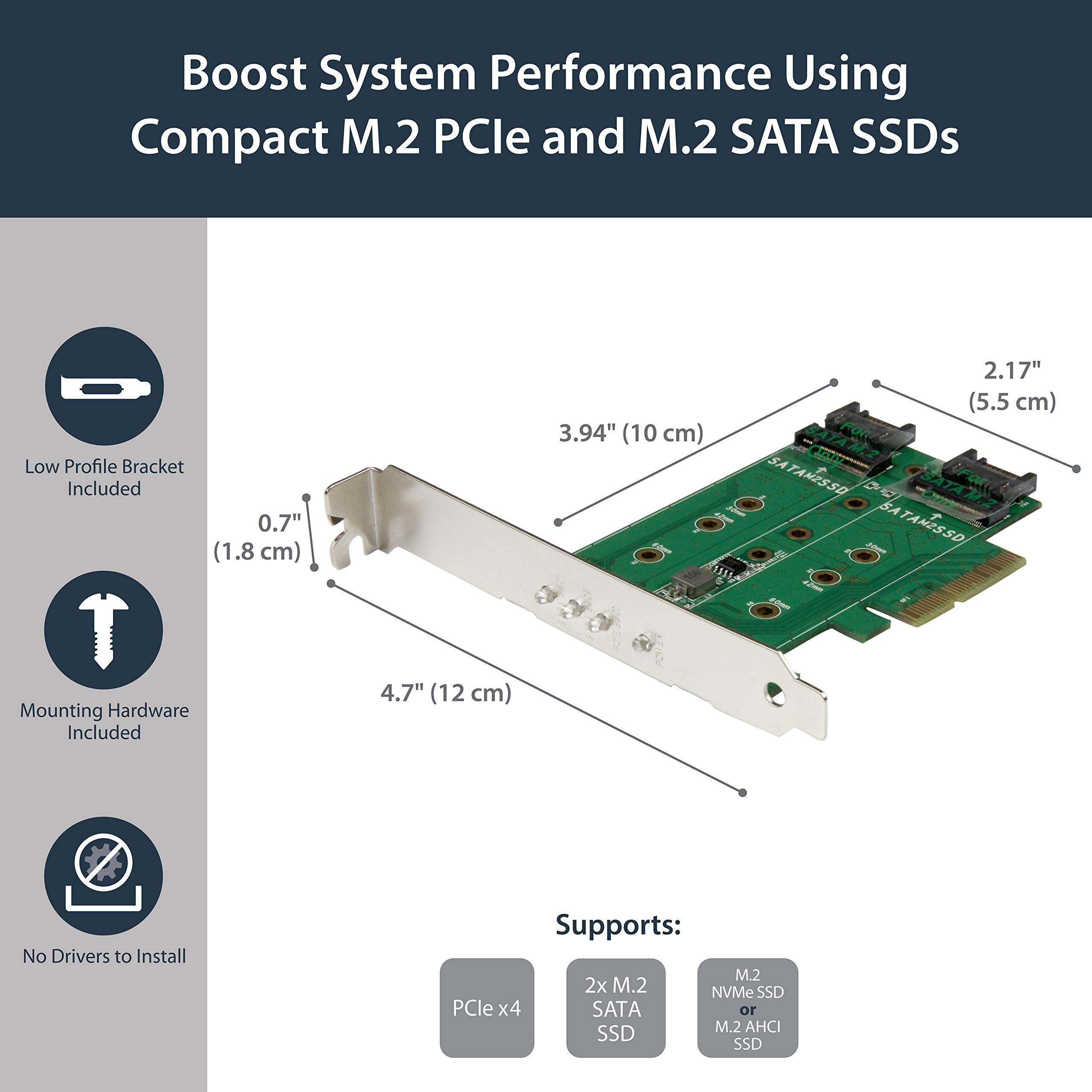 Startech.Com 3 Port M.2 Ssd (Ngff) Adapter Card   Supports 1X Pcie (Nvme) M.2 Ssd, 2X Sata Iii M.2 Ssds   Pcie 3.0 Adapter (Pexm
