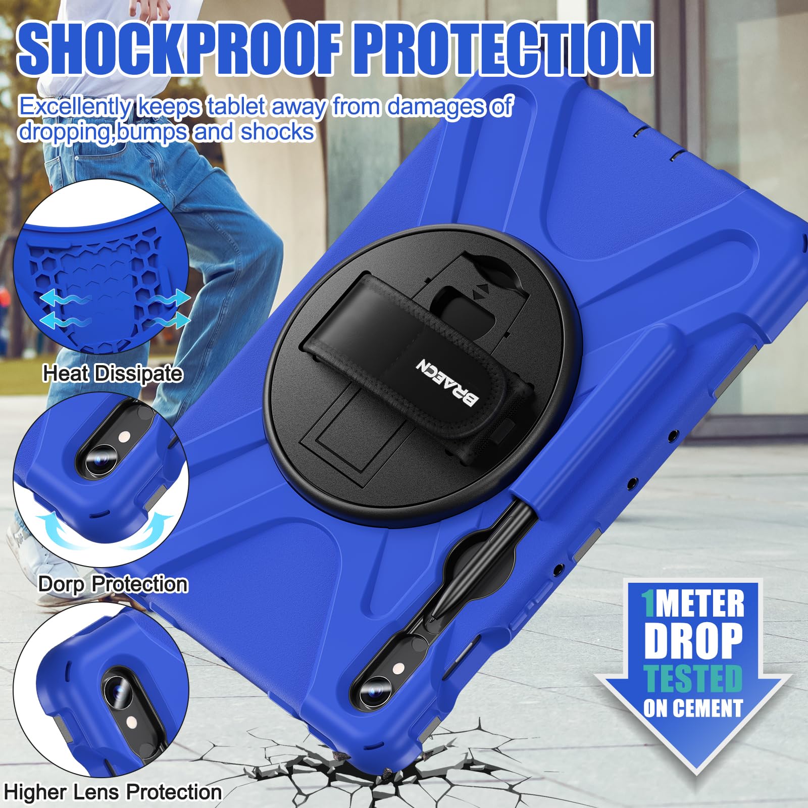 Braecnstock For Samsung Galaxy Tab S9/S8/S7 Case 11'' 2023/2022/2020 S9 Fe Case 10.9'' 2023 Shockproof Protective Galaxy Tab S9/