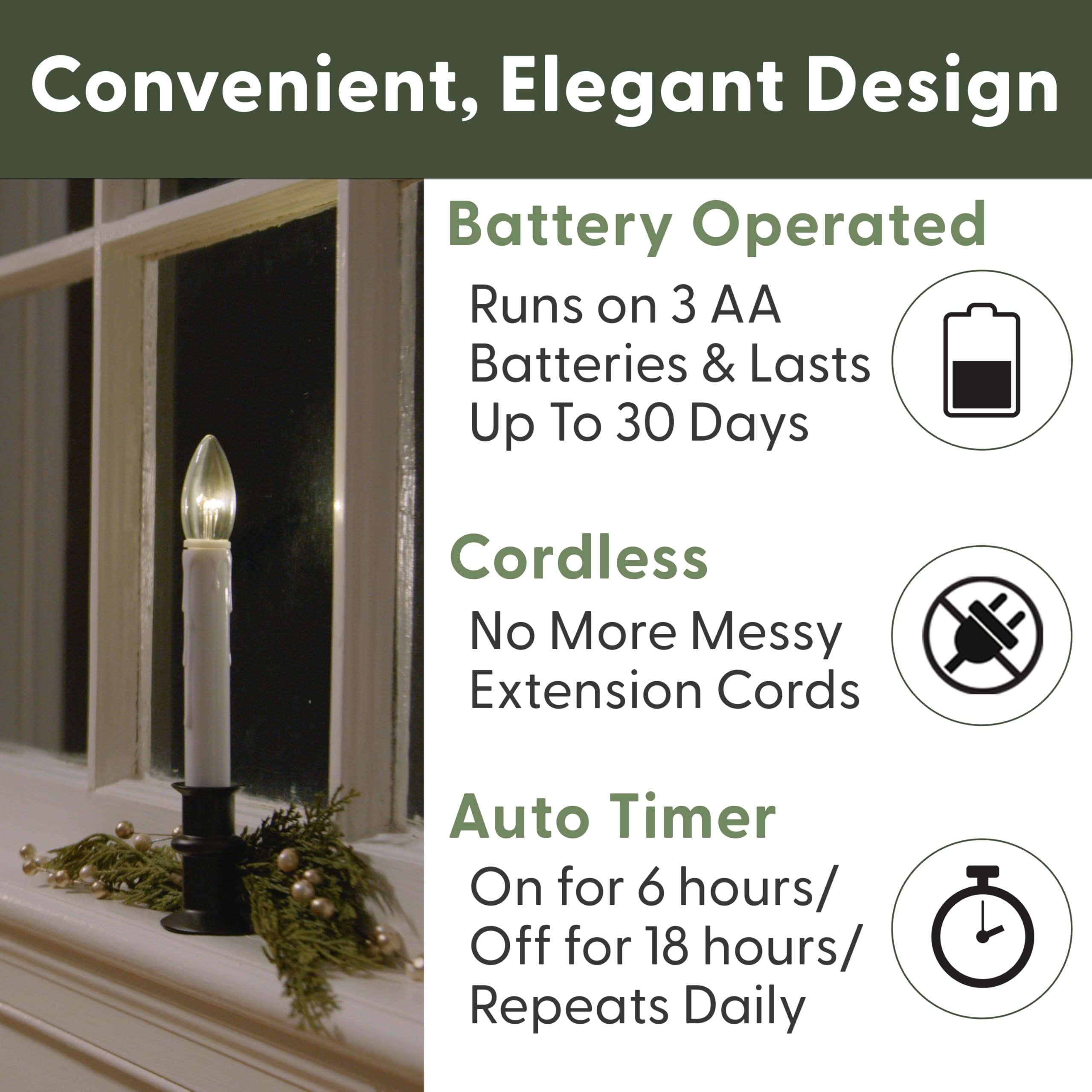 612 Vermont Ultra Bright Led Window Candles With Timer, Battery Operated, Slim Line Metal Base, Vt 2813 Ow 4R (Matte Onyx, Pack