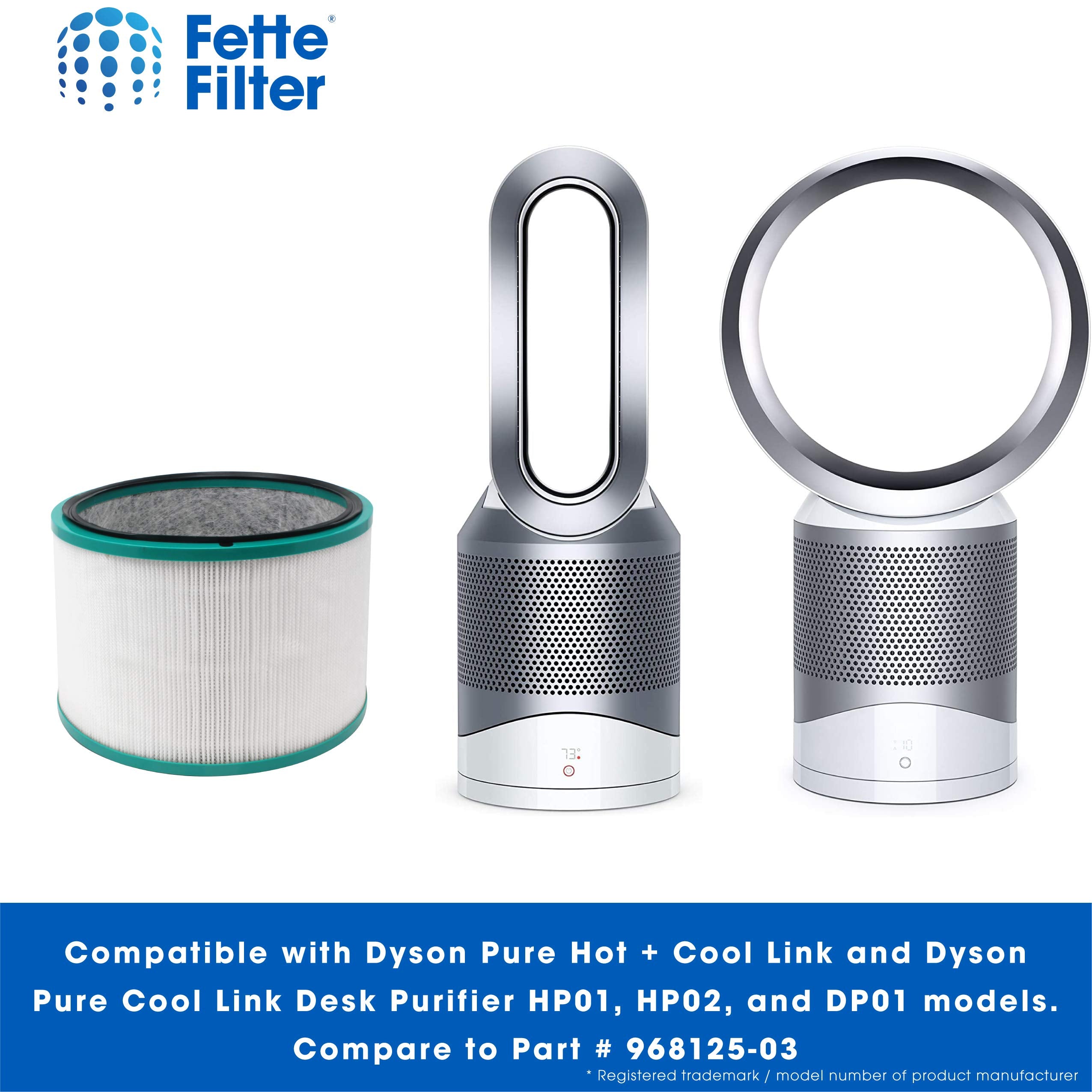 Fette Filter - 968125-03 Premium H13 True Hepa 360 Glass Filter Compatible With Dyson Hp01 Hp02 Dp01 Dp02 For Dyson Pure Hot Coo