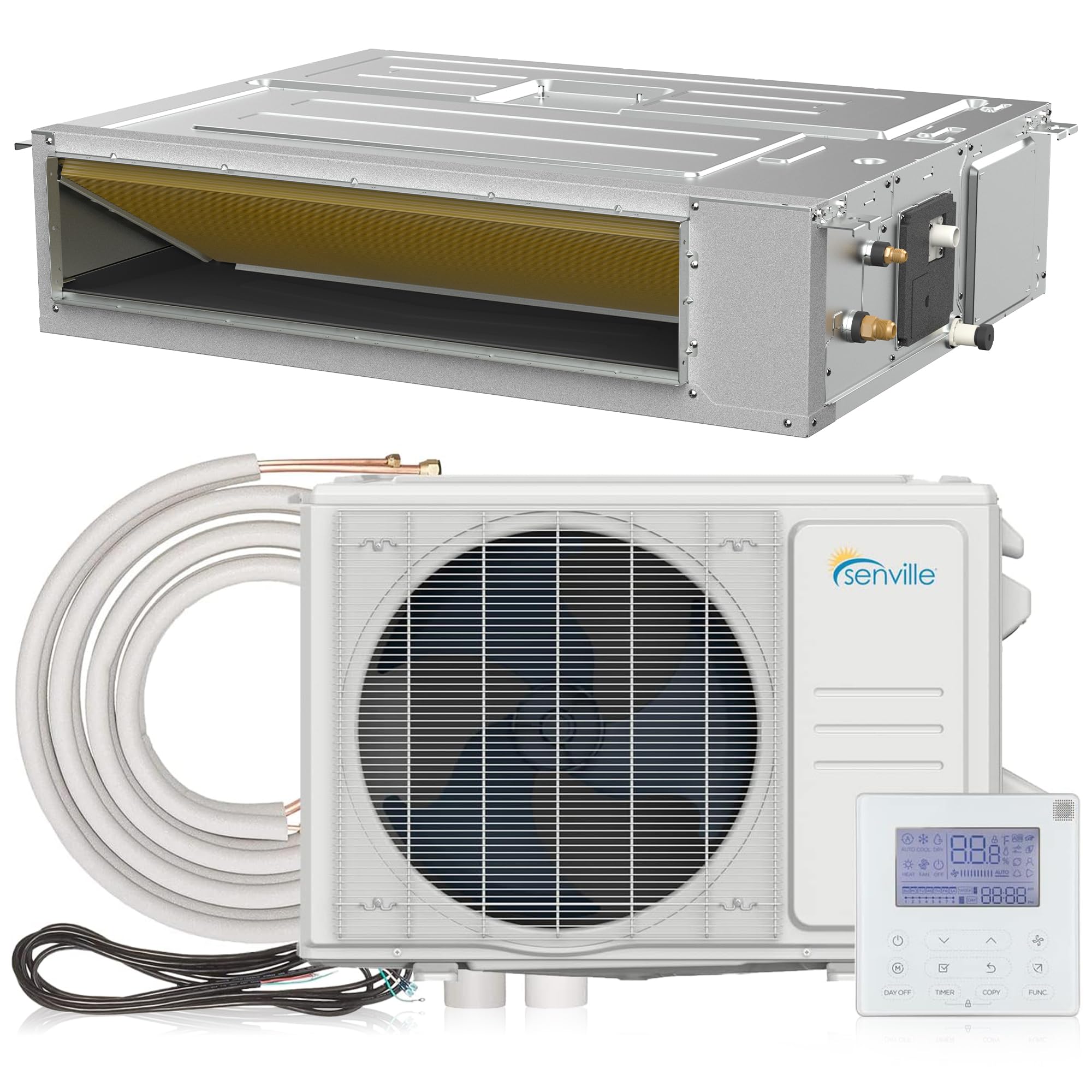 Senville 18,000 BTU Ducted Mini Split AC/Heating System, Concealed Duct, Built-in Water Pump, Wall Thermostat, 16 Ft. Installati