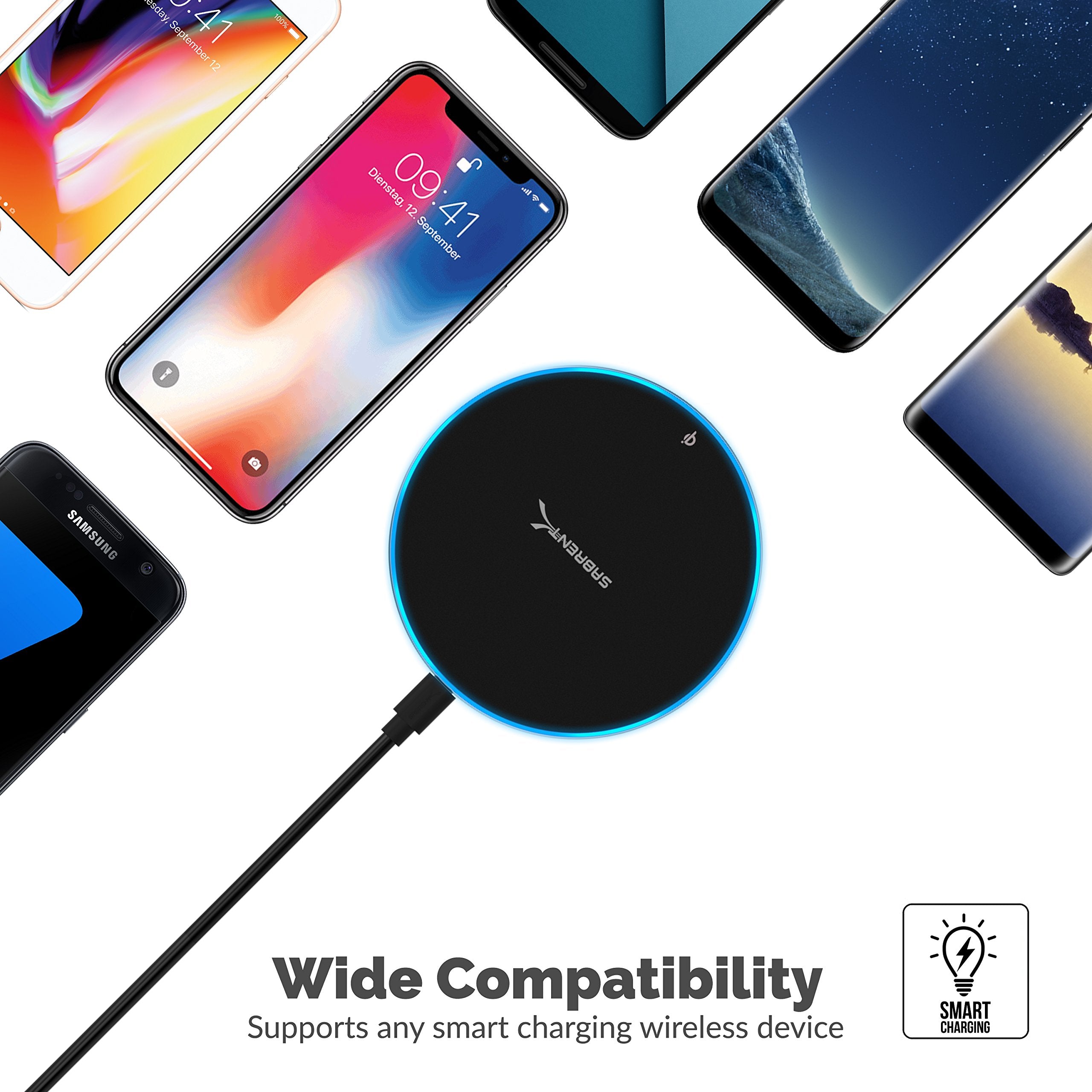 Sabrent 10W Qi Wireless Fast Charger Charging Pad, Universally Compatible With All Qi Enabled Phones [Ac Adapter Not Included] B