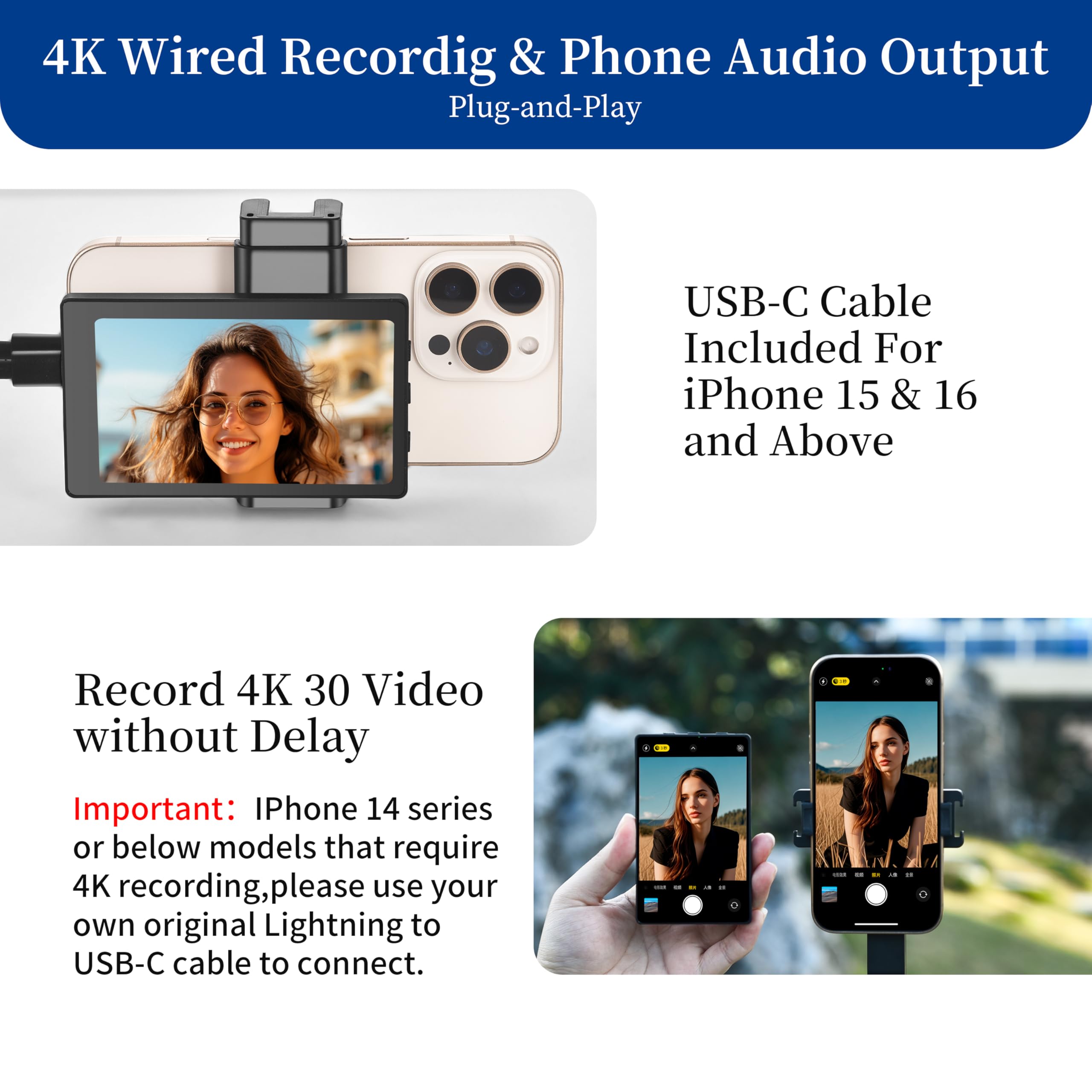 Omnimaster Phone Vlog Selfie Monitor Screen, Magnetic Phone Holder Clip Mount, Using Rear Camera For Selfie Vlog Or Live Stream