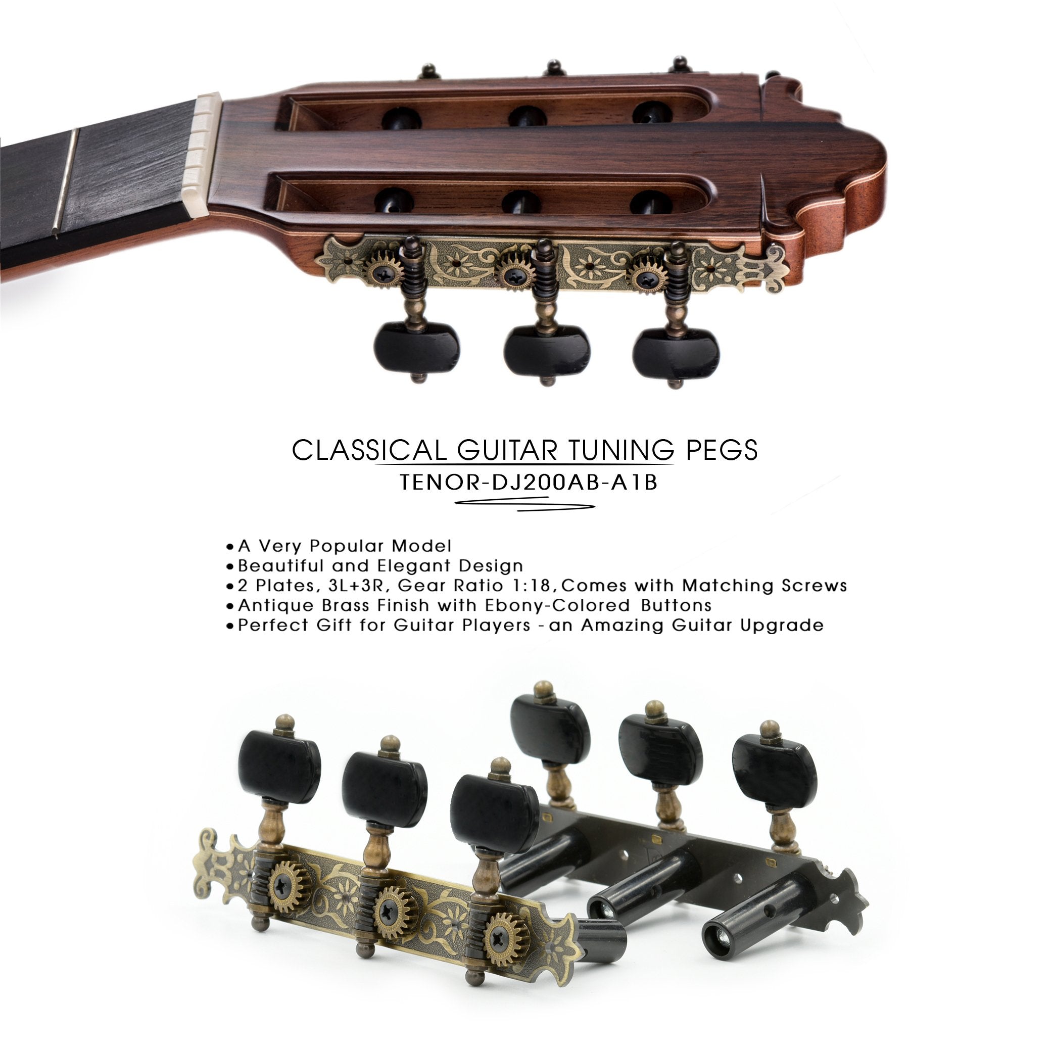 Dj200Ab A1B Tenor Classical Guitar Tuners Professional Tuning Key Pegs/Machine Heads For Classical Or Flamenco Guitar With Antiq