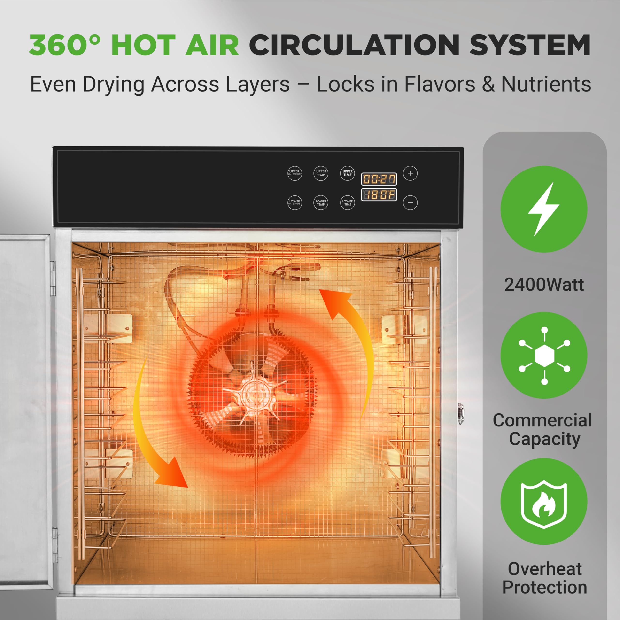 Nutrichef 32 Layer & 2 Chamber Commercial Food Dehydrator Machine - Stainless Steel Trays, Digital Timer And Temperature Control