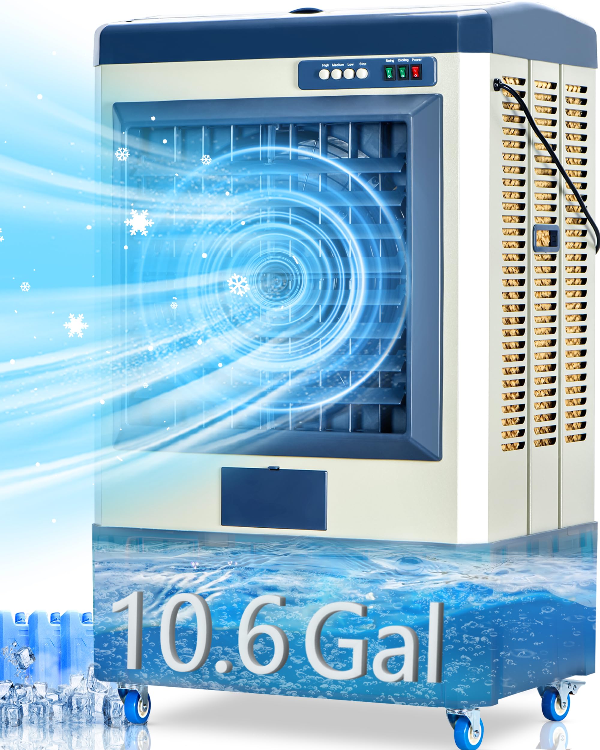 Uthfy 41  Swamp Cooler, 4800 CFM Evaporative Air Cooler with 10.6 Gallon Water Tank, Portable Outdoor Air Conditioner with 3 Ice