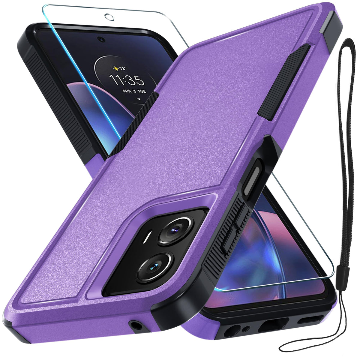 Rmocr Case Compatible With Moto G 5G 2024, Full Body Heavy Duty Rugged Shockproof Protective Phone Cover With Lanyard Strap, Tem