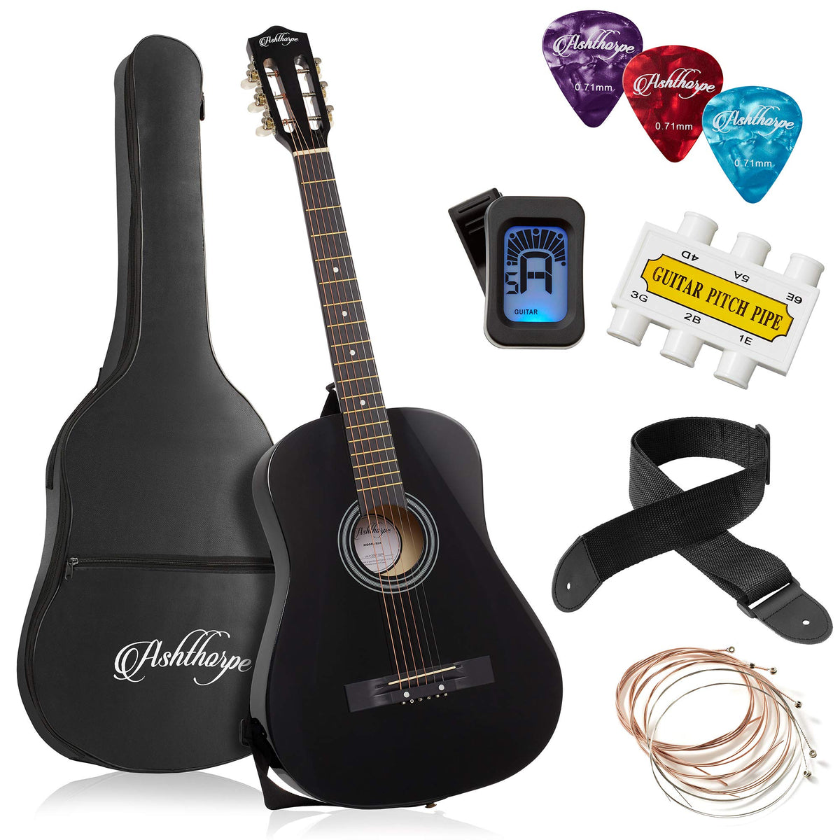 Ashthorpe 30-Inch Beginner Acoustic Guitar Package (Blue), Basic Starter Kit W/Gig Bag, Strings, Strap, Tuner, Picks