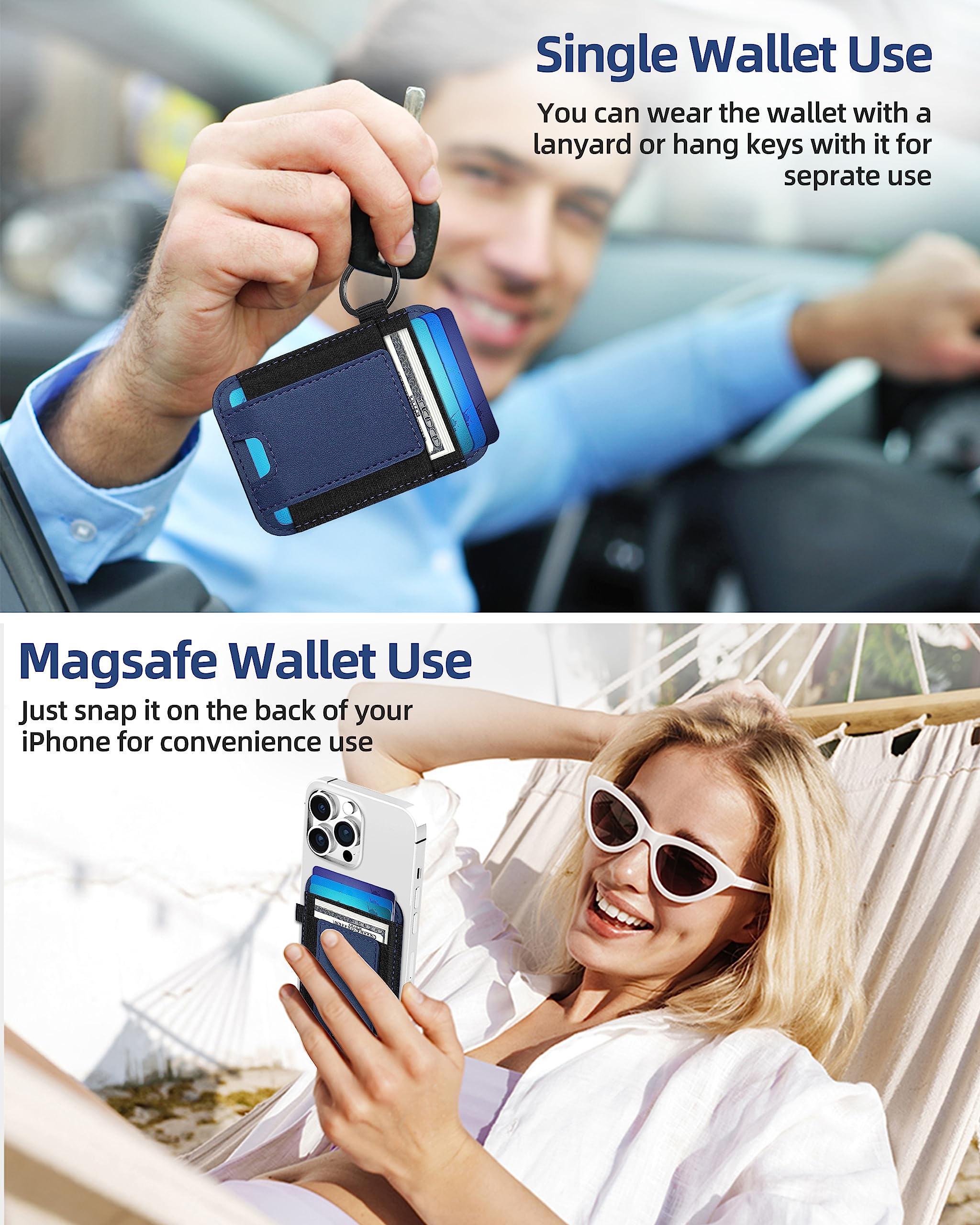Extrelife Magnetic Card Wallet For Apple Iphone 15/14/13/12, Navy Blue, Faux Leather, Slim And Large Capacity, Max 2 7 Cards And