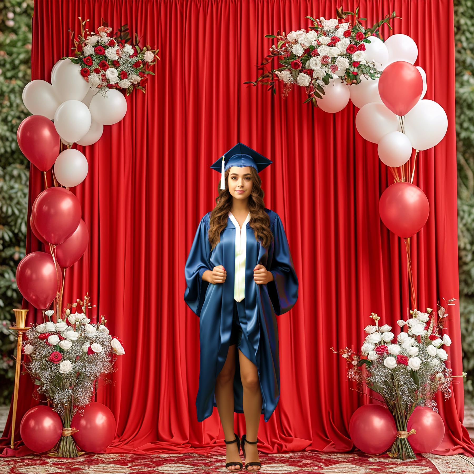 10X10 Red Backdrop Curtain For Parties Wedding Wrinkle Free Red Photo Curtains Backdrop Drapes Fabric Decoration For Birthday Pa