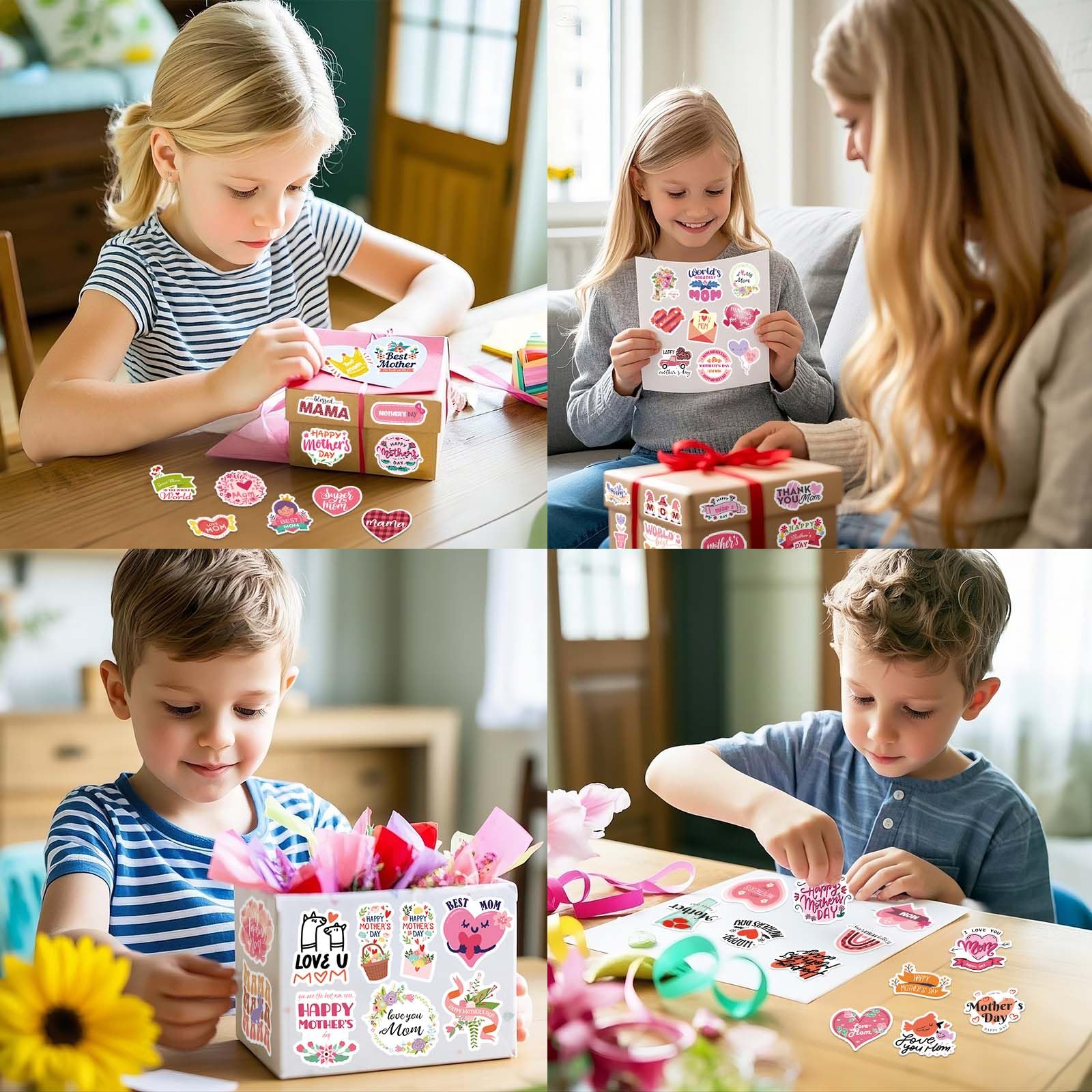 Igetooy 100 Pcs Mothers Day Stickers, I Love You Mom Stickers, Happy Mothers Day Sticker, Vinyl Decals For Gift Cards, Water Bot