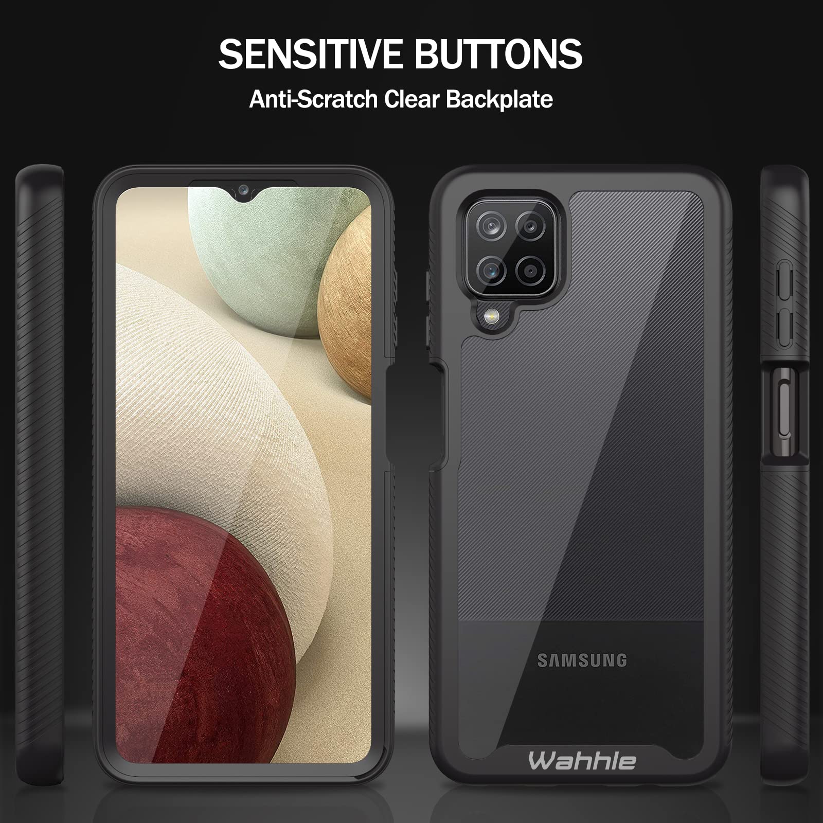 Wahhle Compatible With Samsung Galaxy A12 Case, Built In Screen Protector Full Body Shockproof Slim Fit Bumper Protective Phone