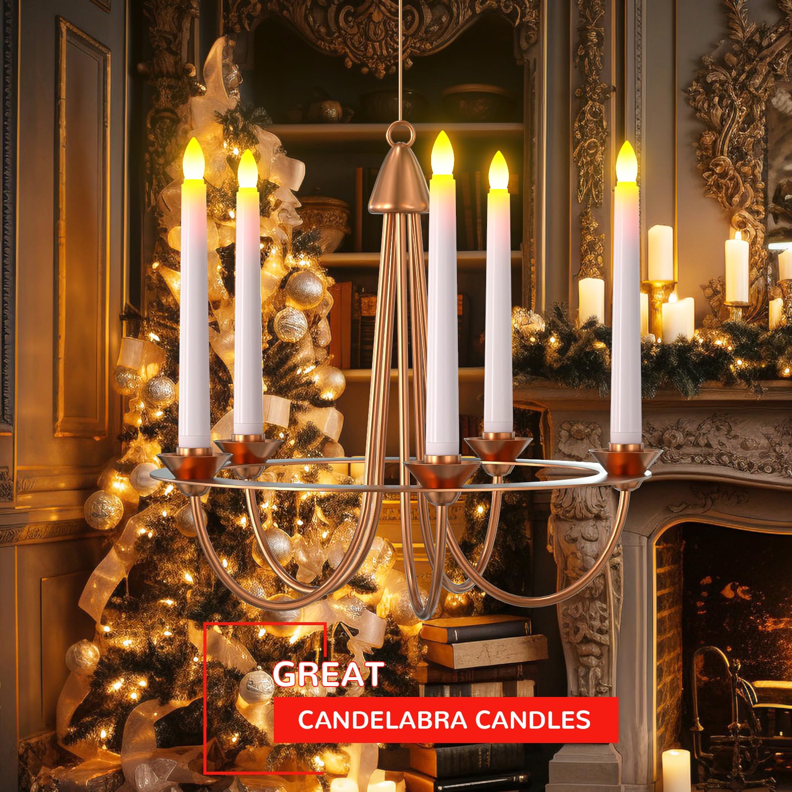 Pchero Window Candles With Remote Timer, 6 Packs 7.9'' Battery Operated Flameless Led Taper Candles Lights With Removable Gold C