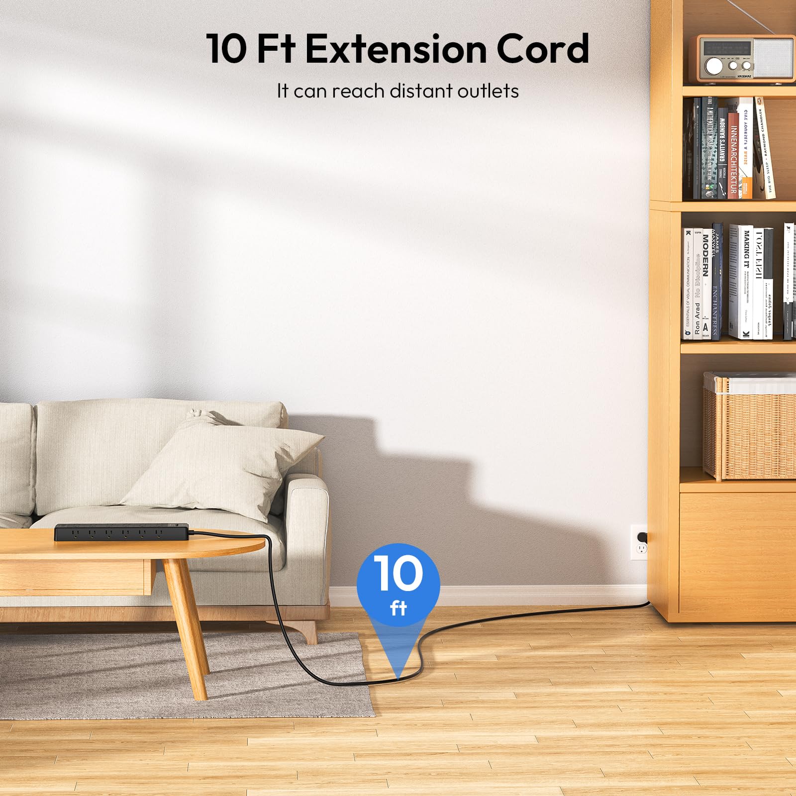 24 Widely Outlets Extension Cord 10 Ft Ntonpower 15A/1875W Power Strips With Surge Protection 4000J,Black Extension Cord Surge P