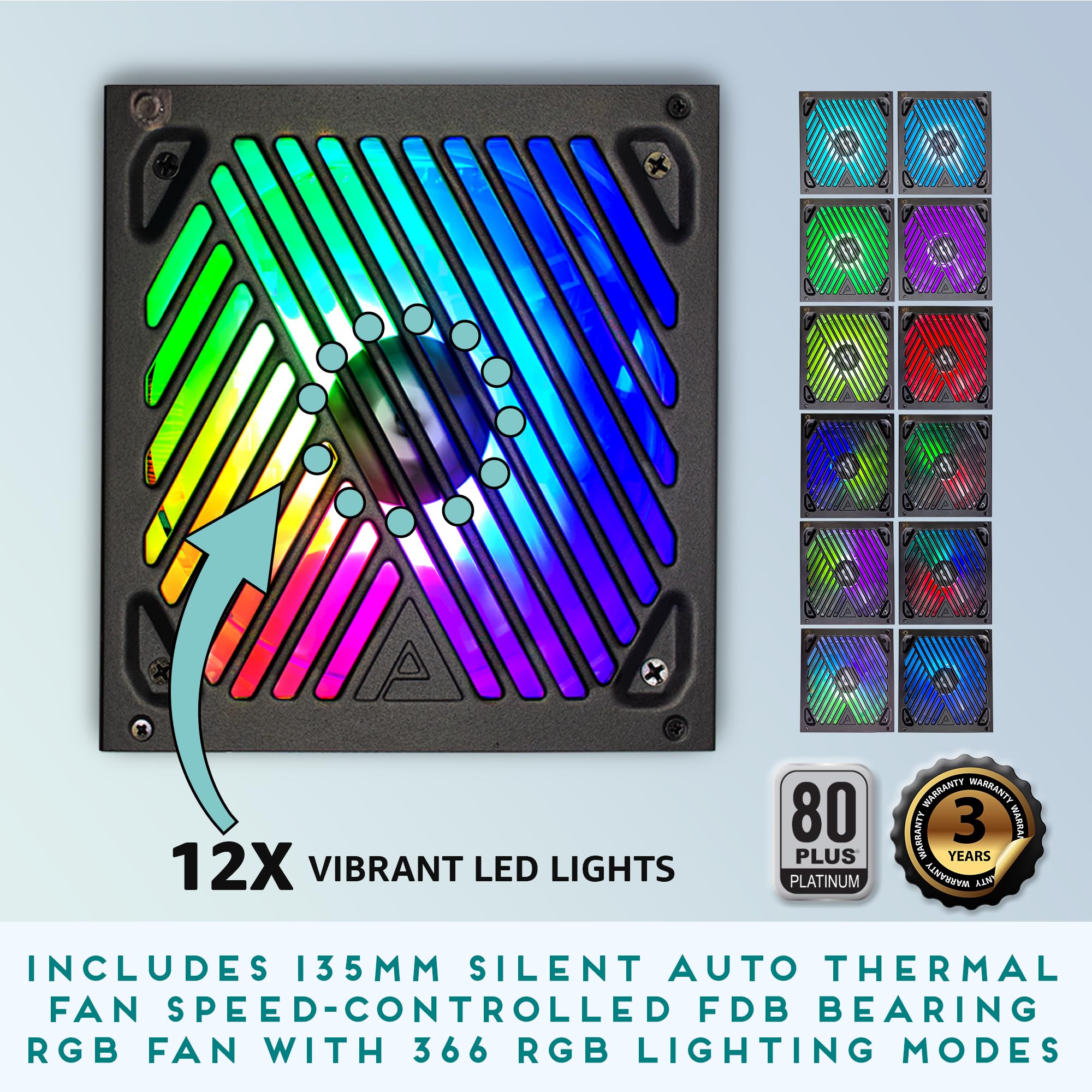 Apevia Atx Mt1200W Mystic 1200W Fully Modular 80+ Platinum Certified, Pcie 5.0 & Atx 3.0 Ready Active Pfc Atx Rgb Gaming Power S