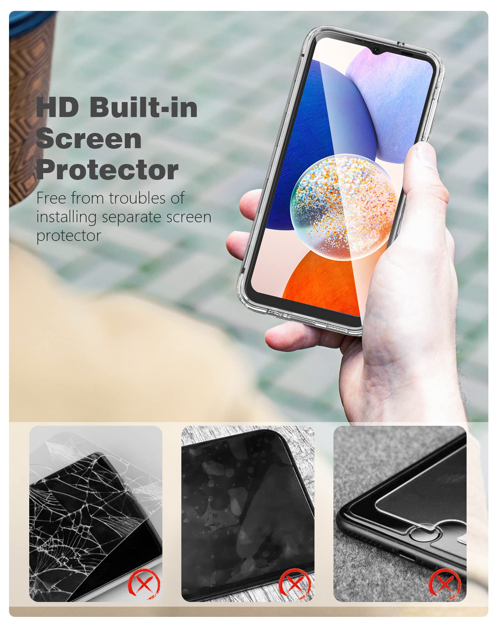 Fntcase For Samsung Galaxy A14 5G Case: Clear Shockproof Protective Phone Case With Built In Screen Protector   Slim Rugged Dual