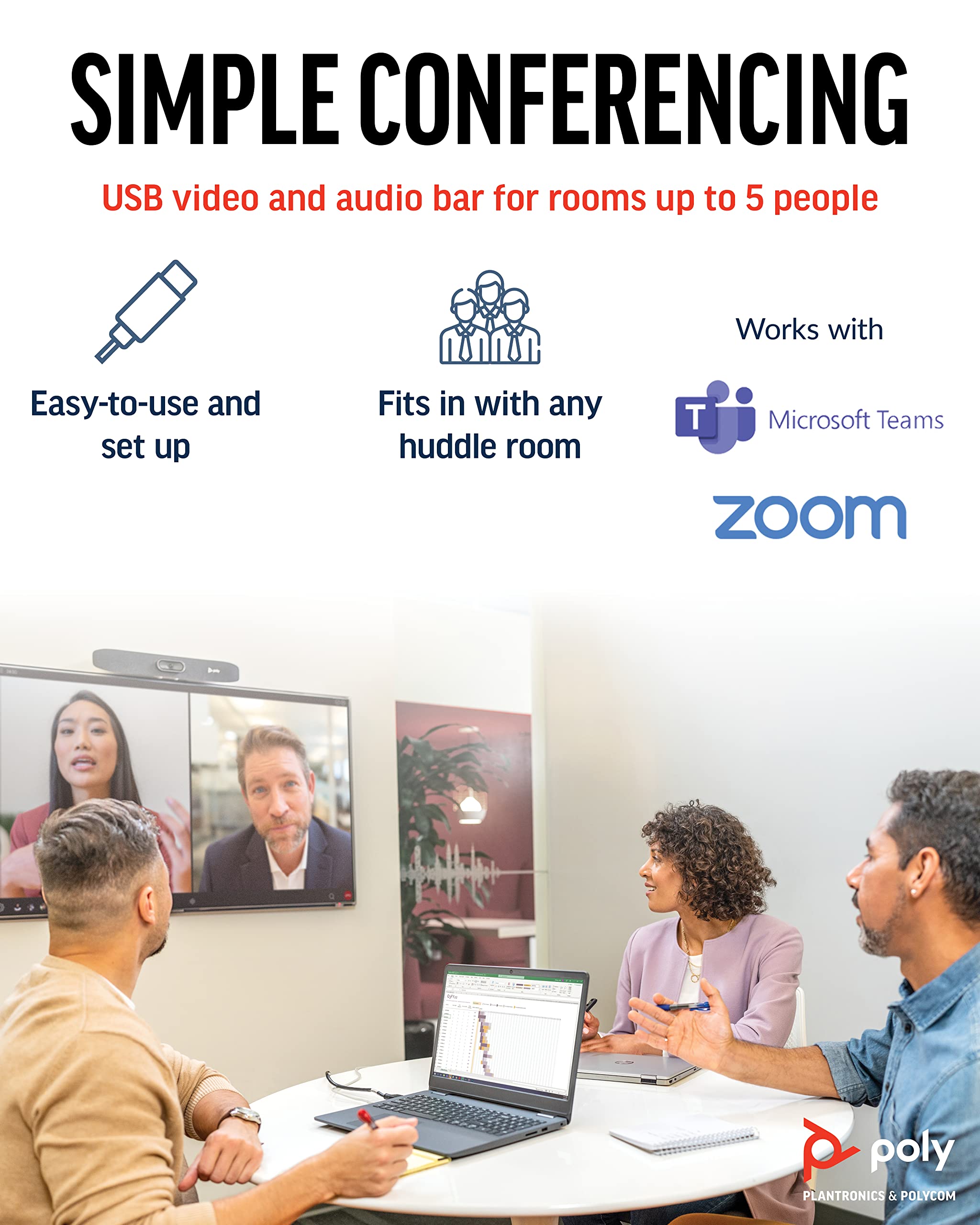 Poly (Plantronics + Polycom) Studio R30 4K Video Conference System   Camera, Mic, And Speaker Bar For Small Rooms Presenter Trac