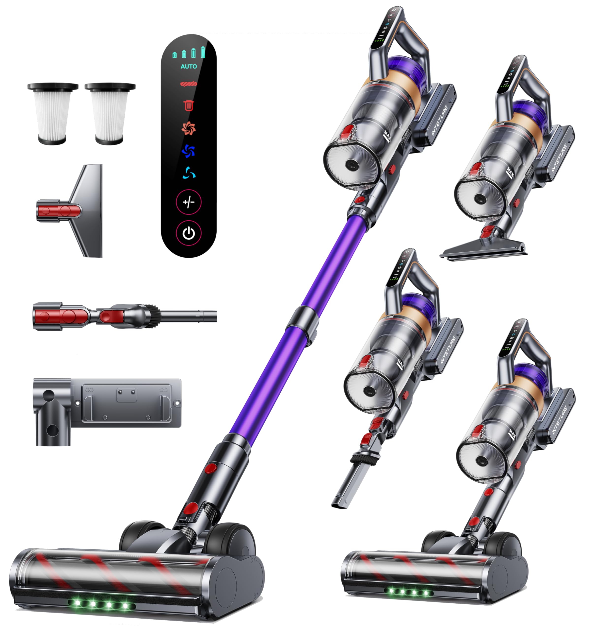 INTETURE Cordless Vacuum Cleaner, 650W 55KPA 70 Mins Vacuum Cleaners for Home, Anti-Tangle Stick Vacuum with Touch Screen, Wall