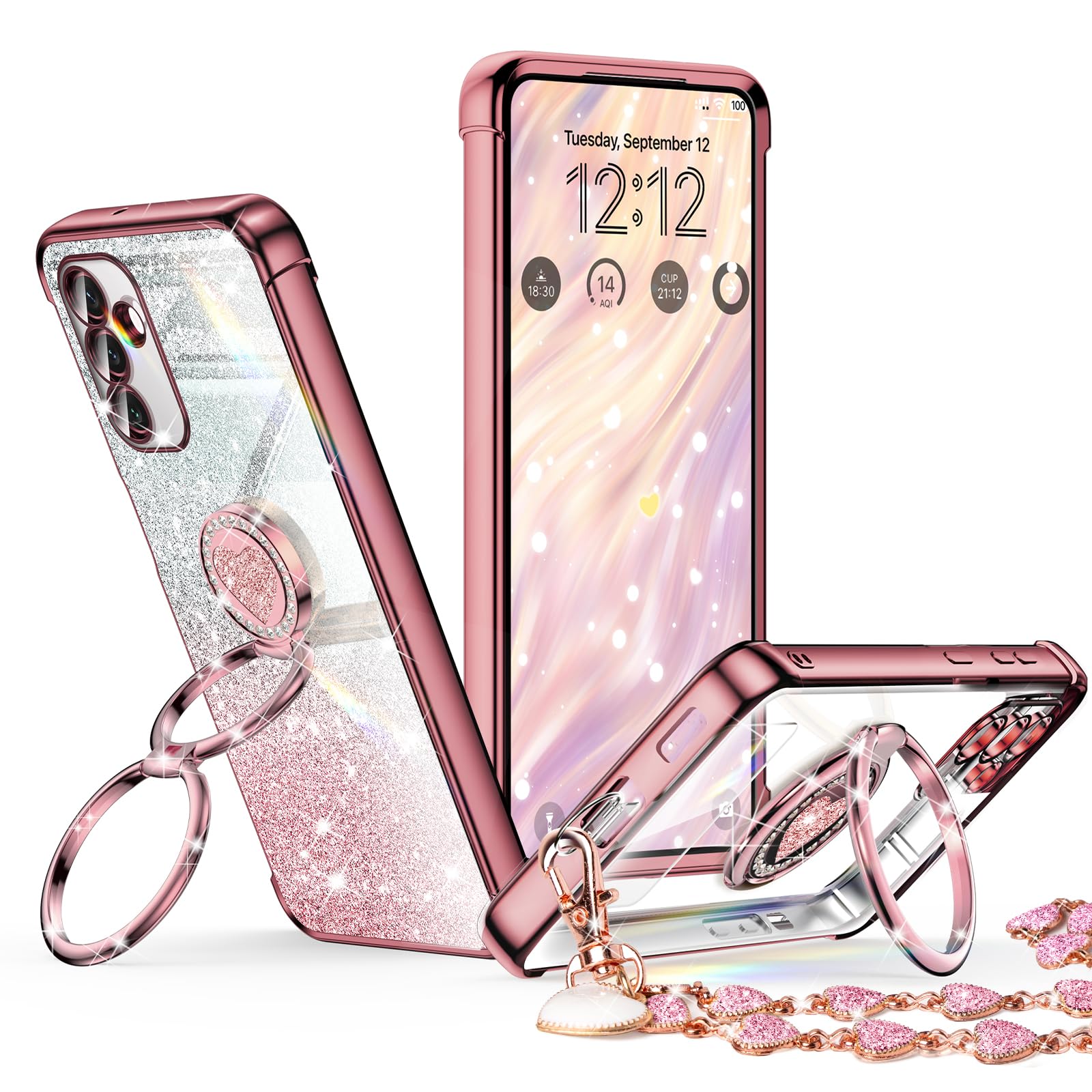 Xyz For Samsung Galaxy S23 Case With Stand, Galaxy S23 Case With Double Ring, Women Girls Bling Luxury Glitter Clear Phone Case