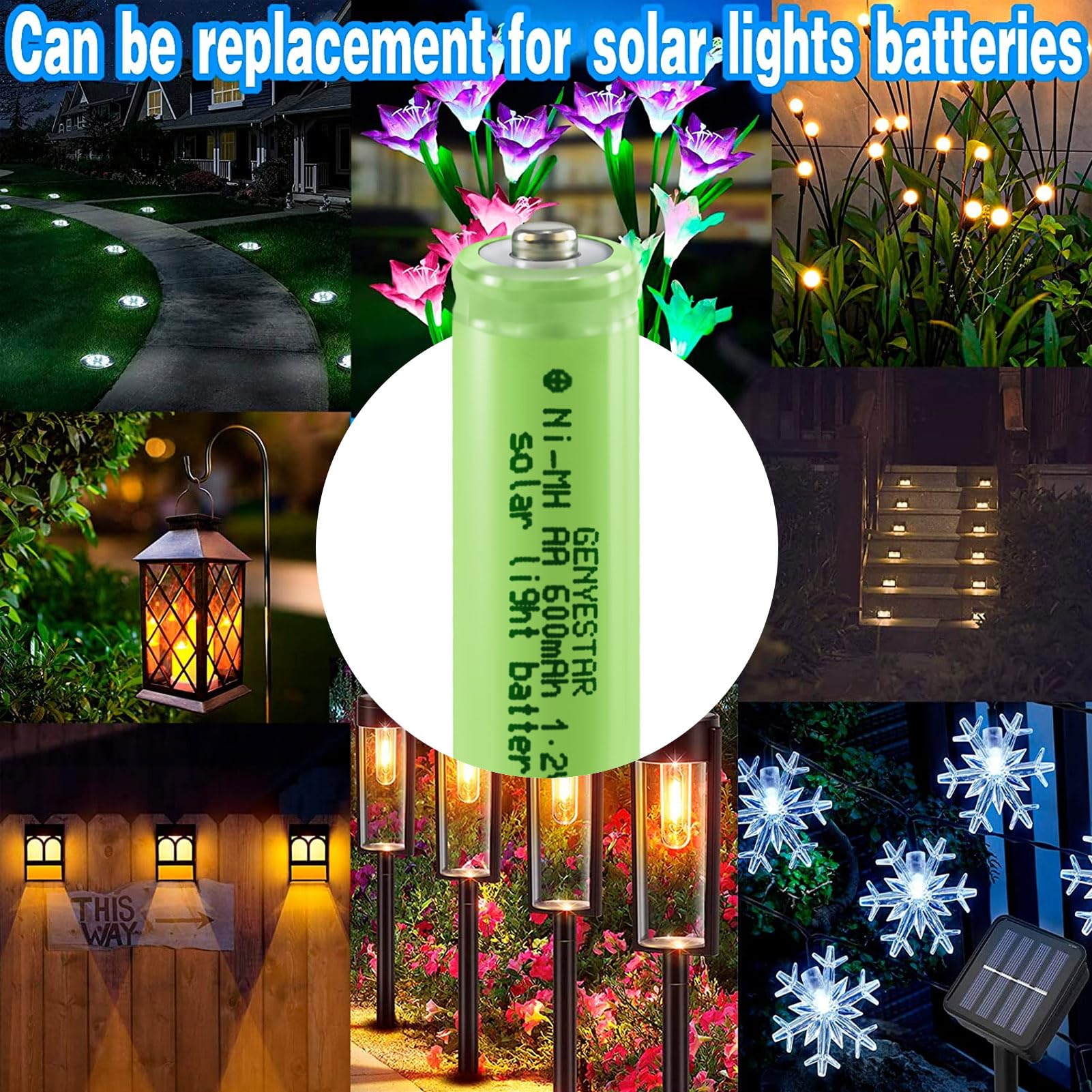Genyestar Aa Rechargeable Batteries Nimh 1.2V 600Mah Double A Battery Pre-Charged For Solar Garden Lawn Landscaping Lights Lante