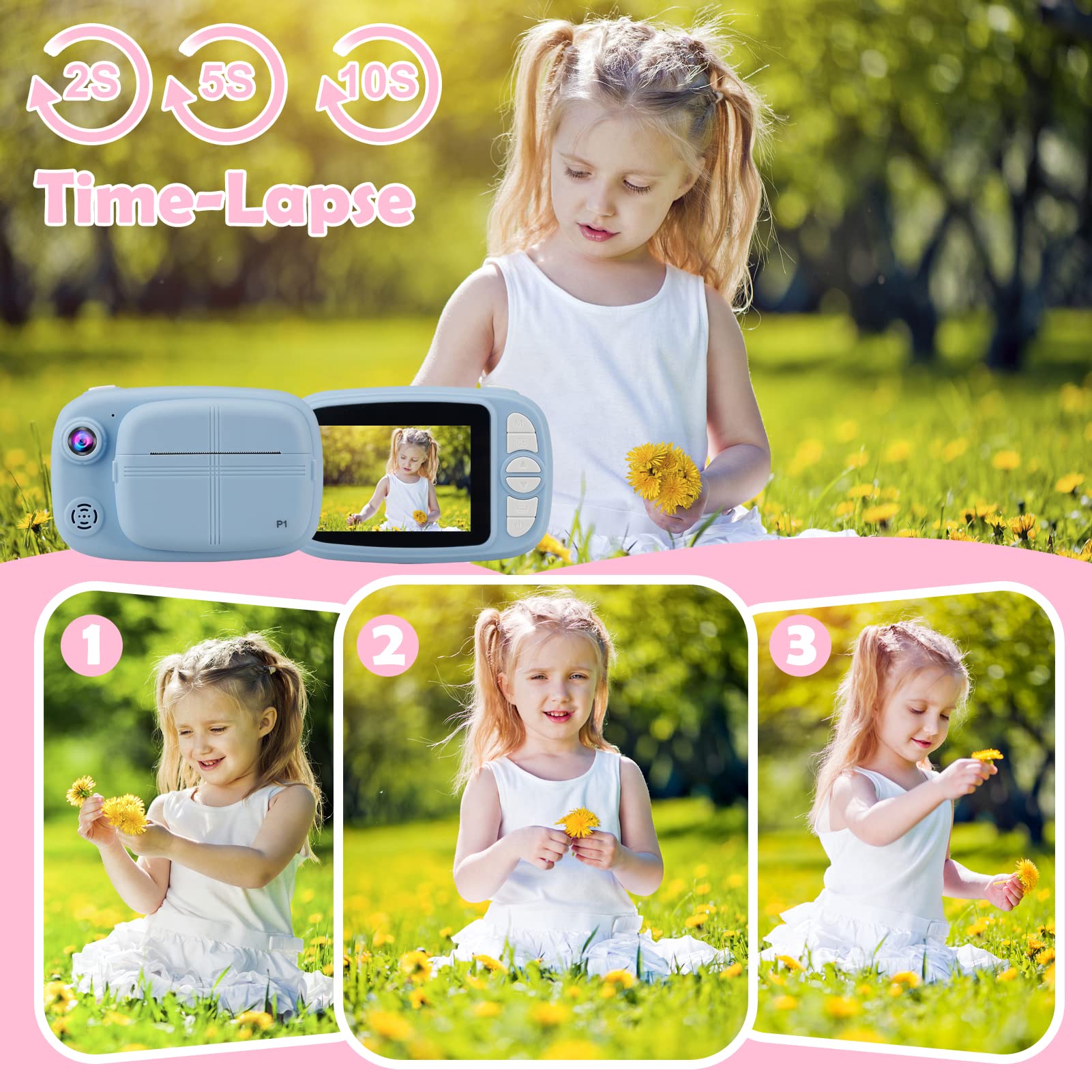 Instant Print Camera For Kids,Vjjb Kids Camera 3.5 Inch Screen Instant Digital Camera With 1080P Video Toy Birthday Gifts For Bo