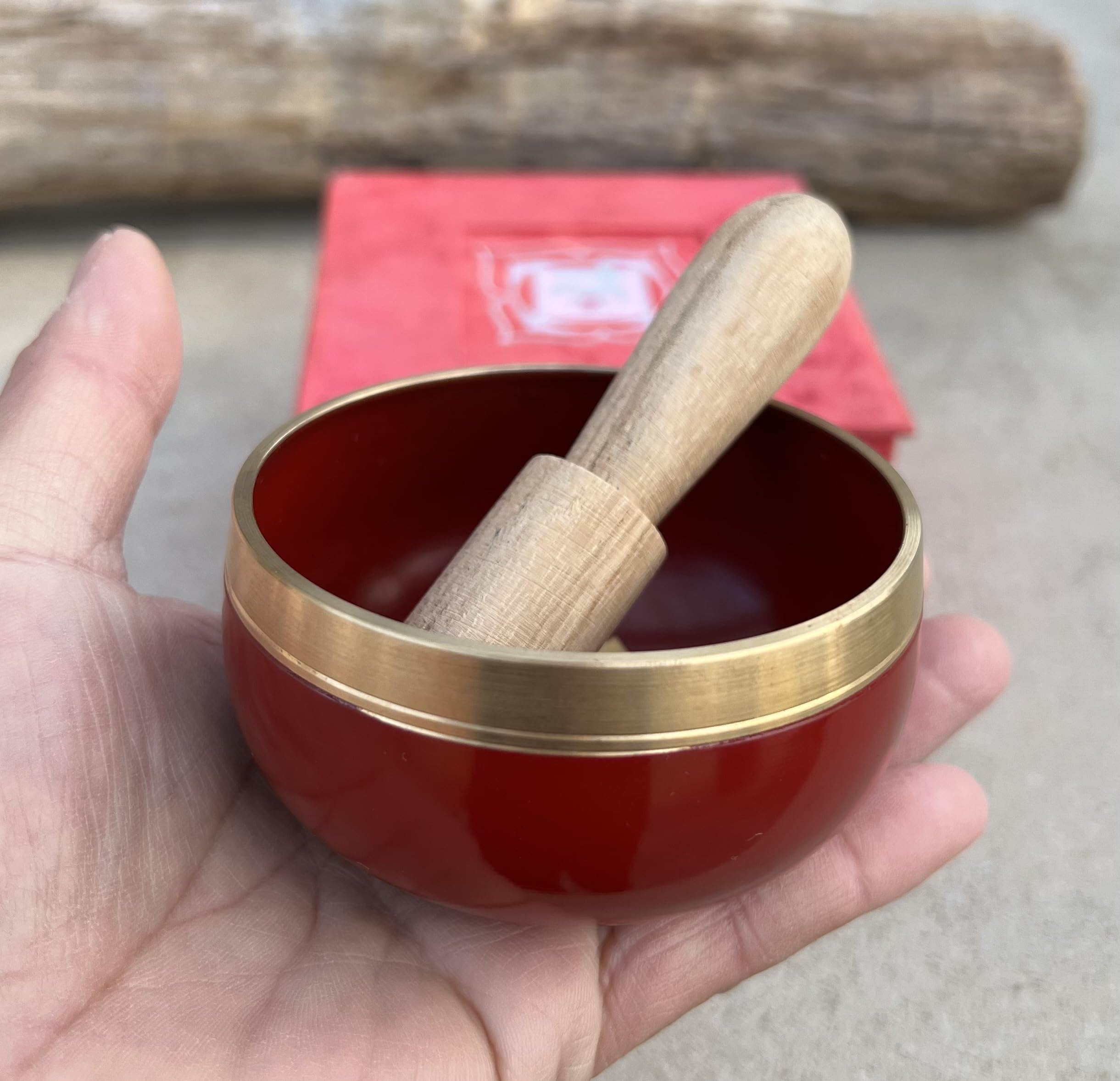 Dharmaobjects Tibetan Root Chakra Premium Palm Size Singing Bowl Gift Box Set