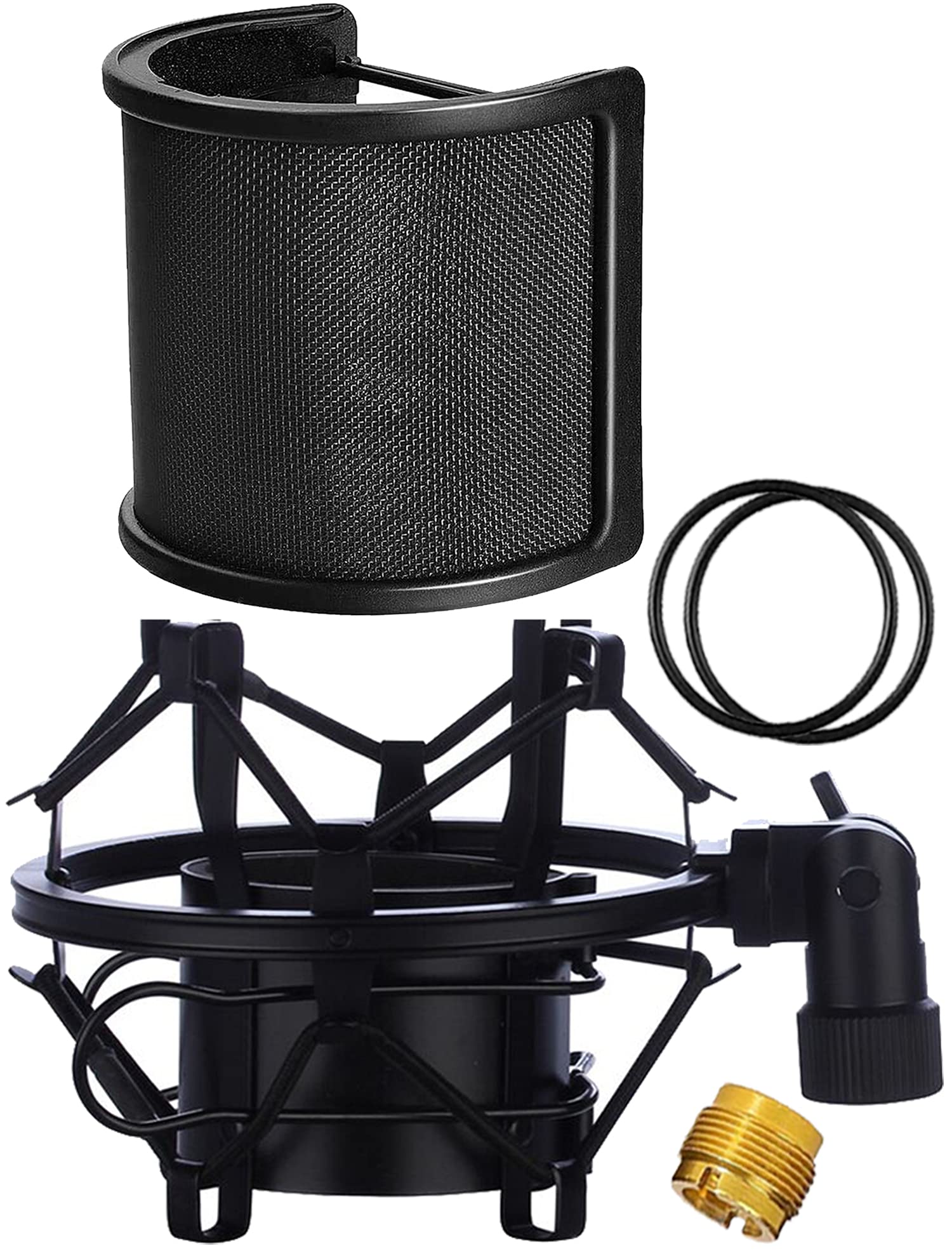 Microphone Shock Mount With Pop Filter, Mic Anti Vibration Suspension Shock Mount Holder Clip For Diameter 46Mm 51Mm Microphone