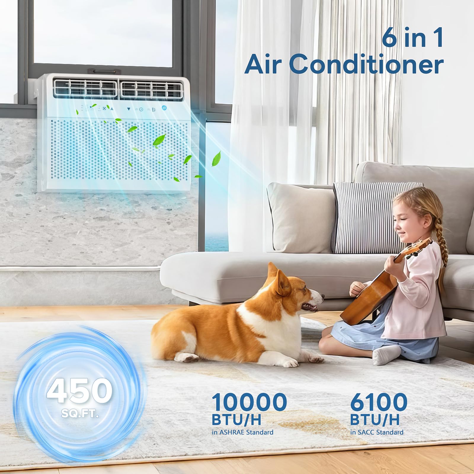 Zafro U Shaped Air Conditioner Window Ac Unit 10000Btu Cools 450 Sq.Ft. For Bedroom,Upgrade Partition Air Outlet,Quiet Operation