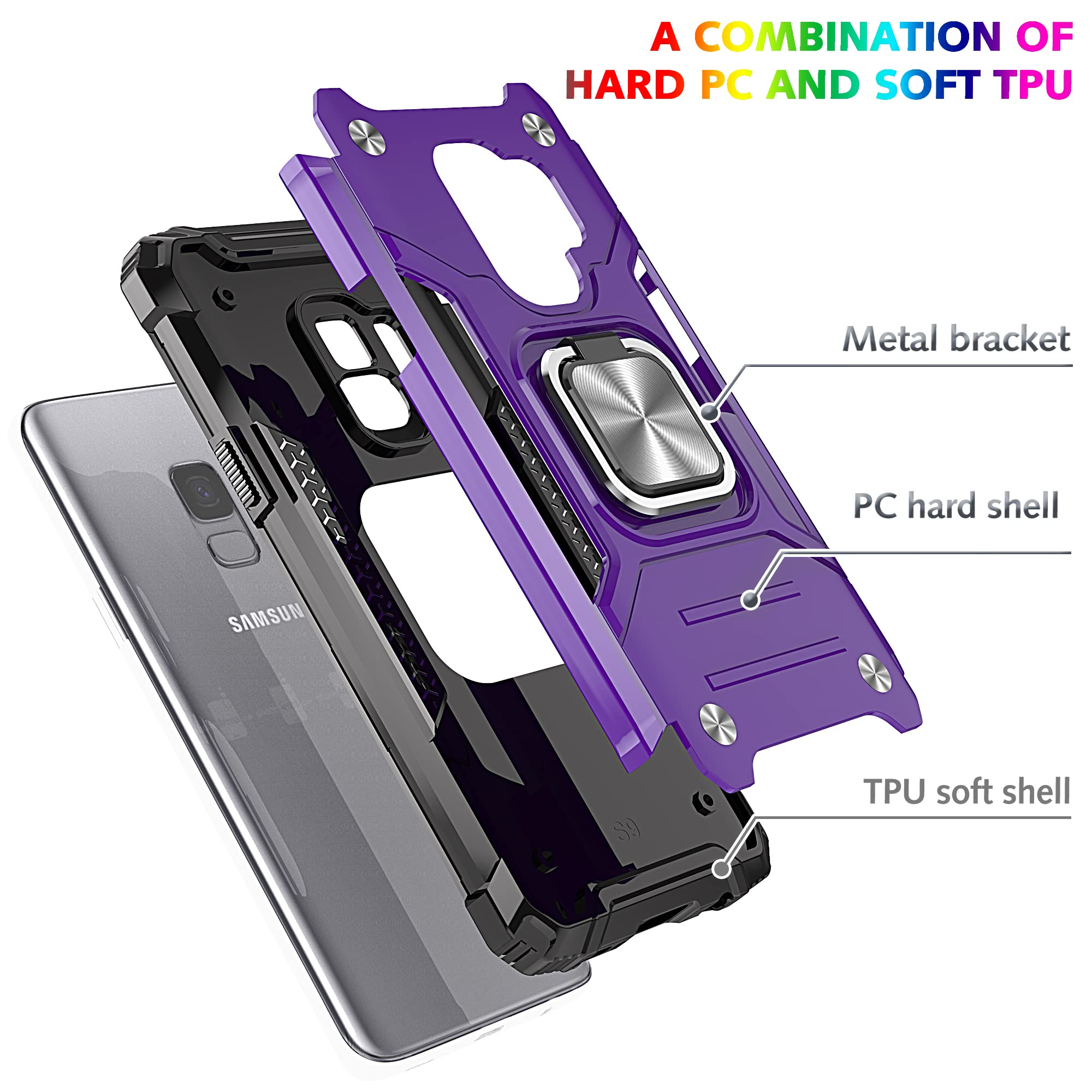 Aymecl Galaxy S9 Case With 3D Curved Hd Screen Protector[2 Pack], Military Grade Double Shockproof With Kickstand Protective Cas